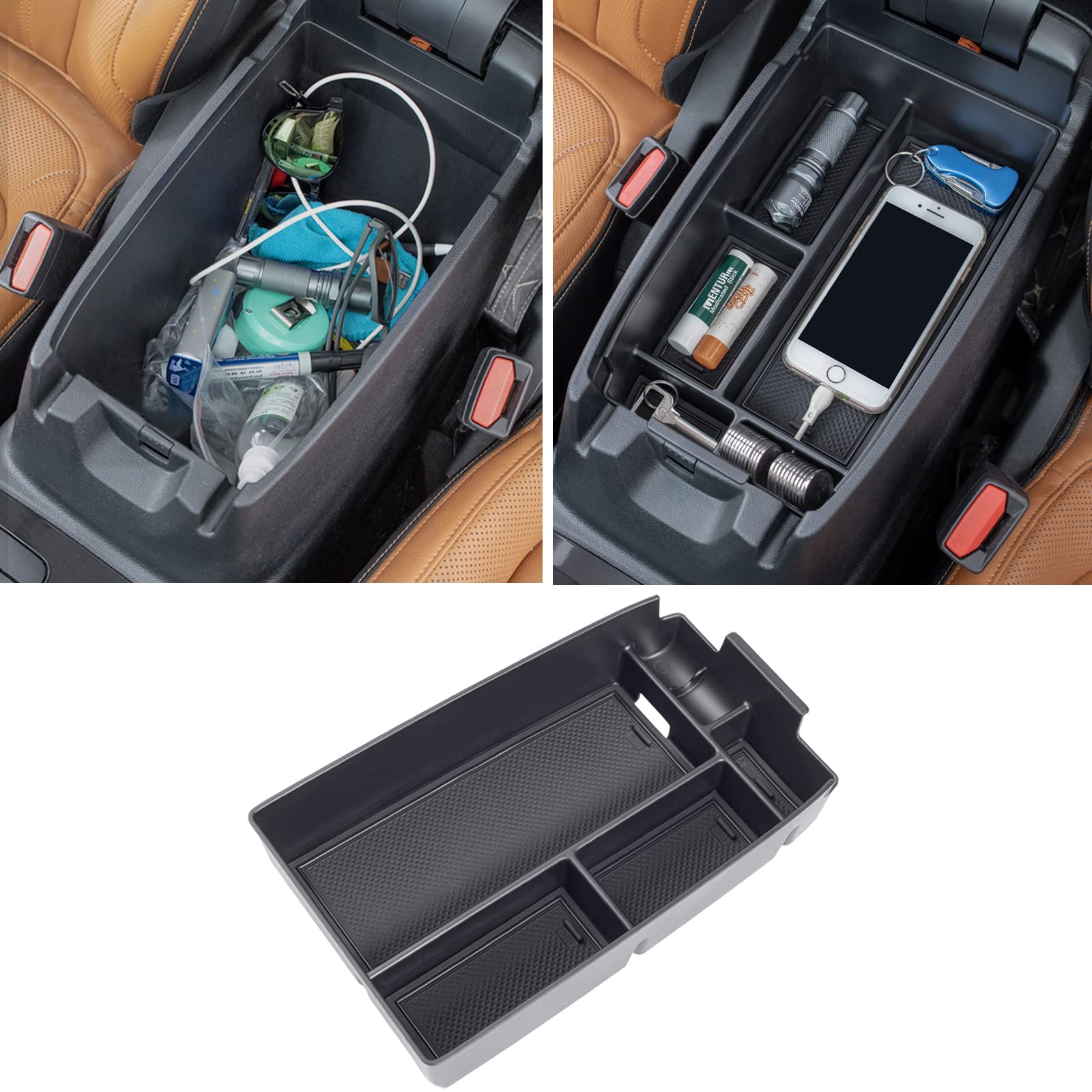 TOPINSTALL Center Console Organizer Compatible with Bronco Sport 2021-2025/Ford Escape 2020-2025 Accessories, Armrest Box Long C
