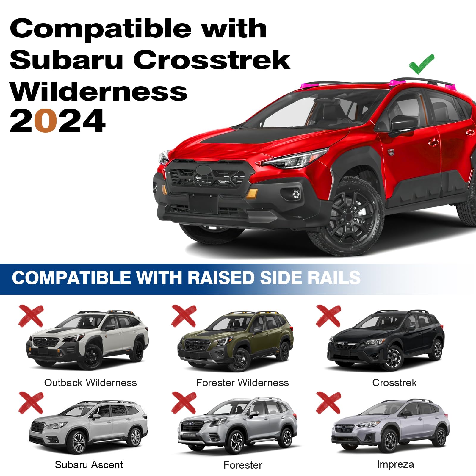 Wonderdriver Roof Rack Cross Bars, 220lbs Capacity, Heavy Duty Aluminum, Compatible with Subaru Crosstrek Wilderness 2024-2025, Black