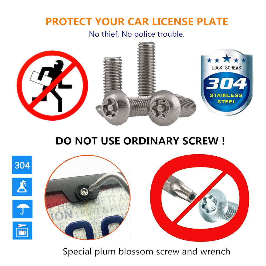 Aootf License Plate Screws- Anti Theft Car Plate Screws Bolts, Stainless Steel Security Fasteners Hardware For Front Rear Tag Pl