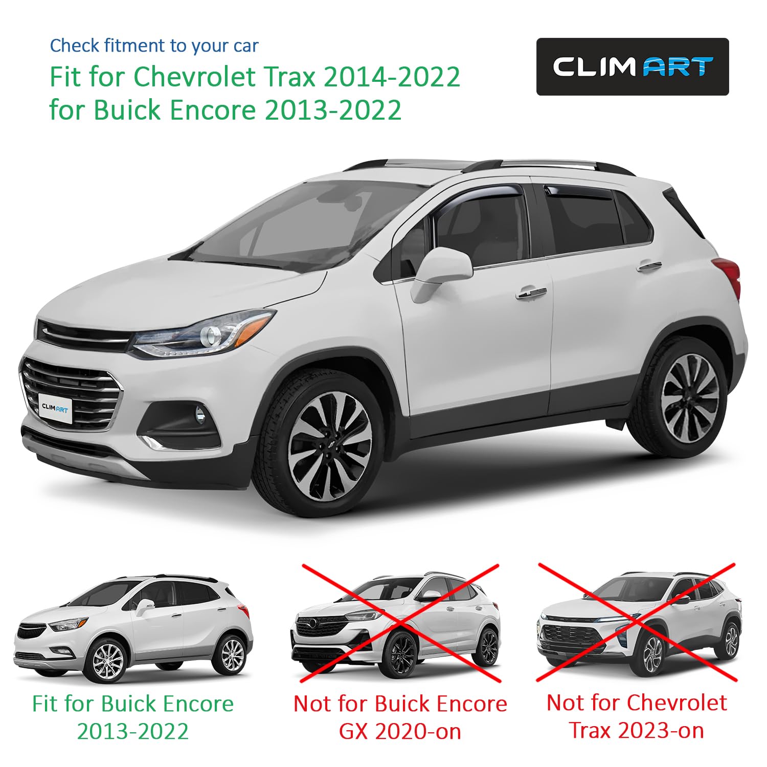 Clim Art In-Channel Incredibly Durable Rain Guards For Chevrolet (Chevy) Trax 2014-2022/Buick Encore 13-22, Original Window Defl