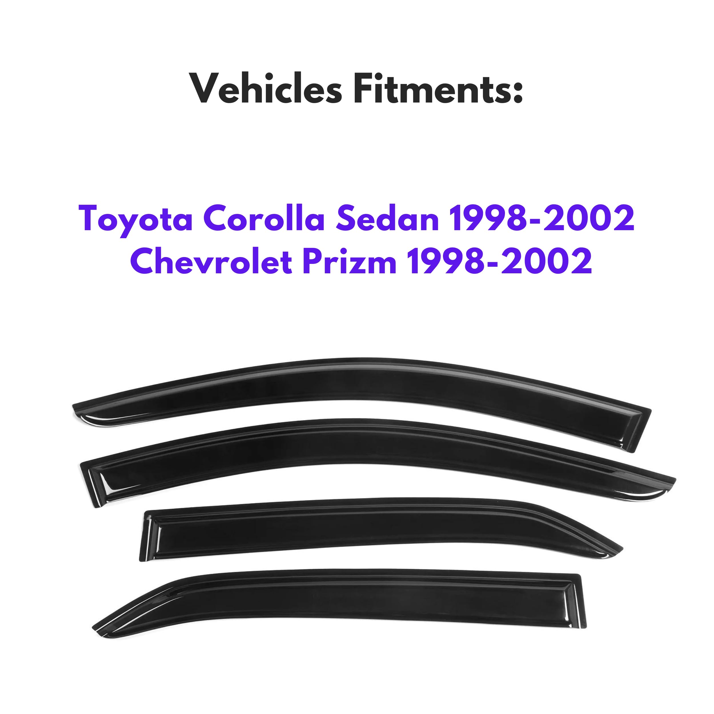 Ig Window Visor For Toyota Corolla Sedan 1998-2002 & Chevy Chevrolet Prizm 1998-2002, Rain Guard Tape-On Side Vent Window Deflec