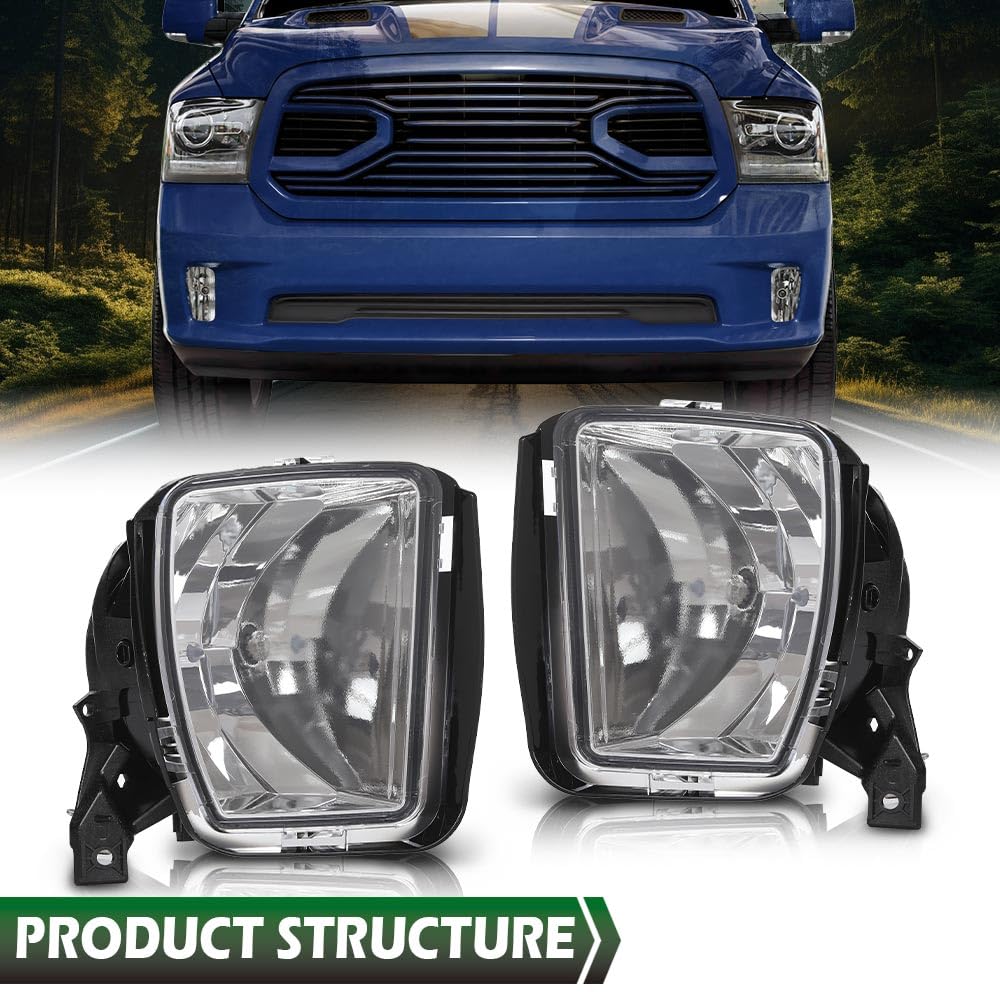 Grand Orange Fog Lights Compatible With 2013-2018 Dodge Ram 1500 Pickup/Fit 2019 Dodge Ram 1500 Classic Fog Lamp Assembly Driver
