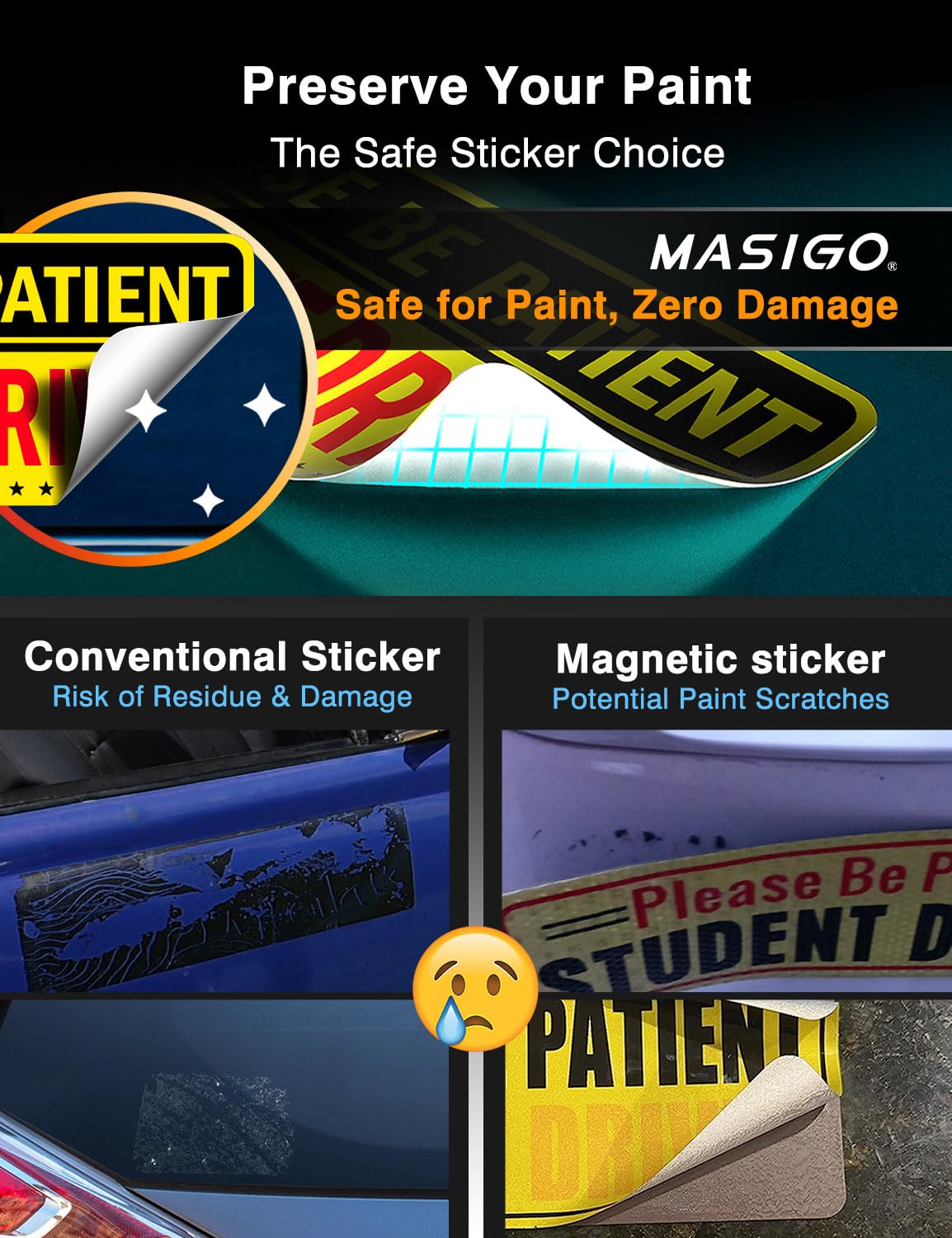 5Pcs Student Driver Sticker (Non-Magnet) - Reusable, Reflective 'Please Be Patient' Signs For Car Bumper, Paint & Windows, Scrat
