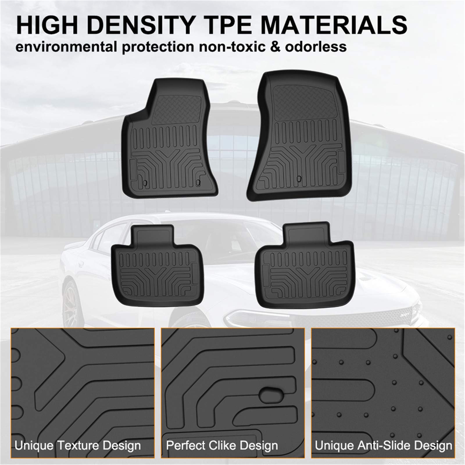 Kiwi Master Floor Mats Compatible For 2011-2023 Dodge Charger Rwd/Chrysler 300 Rwd All Weather Custom Fit Liners