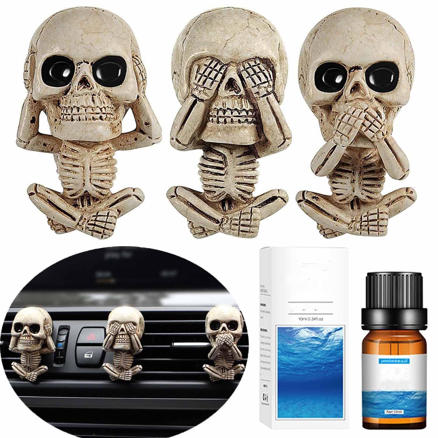 Evil Skull Car Air Fresheners Vent Clips, Cool Skull Car Accessories With 6 Felt Pads, Cute Automotive Halloween Car Decorations