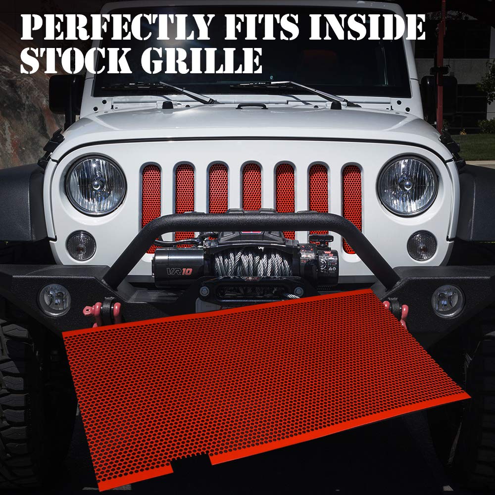 Xprite Red Aluminum Alloy Mesh Grill Inserts for 2007-2018 Jeep Wrangler JK, Model ZS-0001R, Original Front Hood Grille Grid