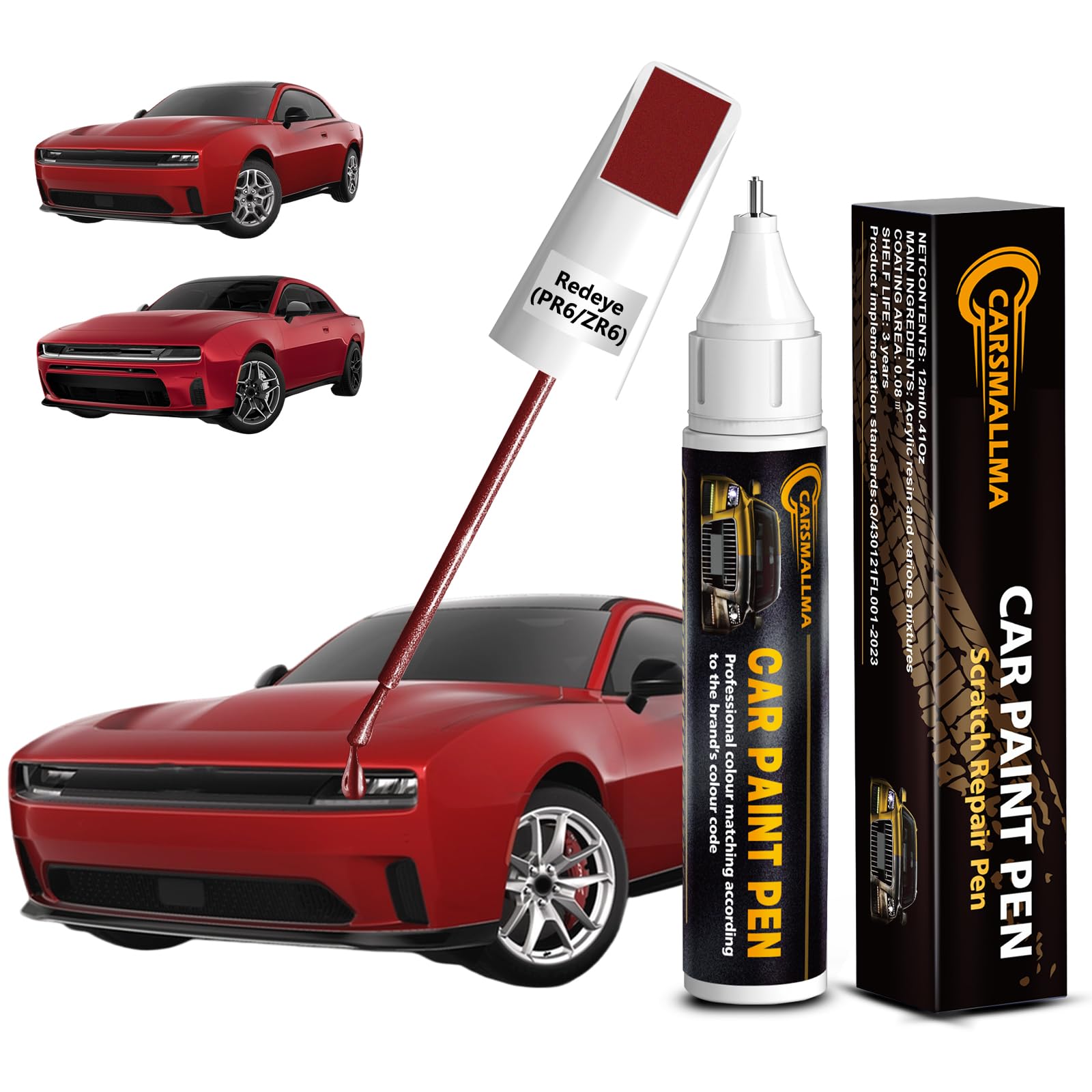 carsmallma Redeye(PR6/ZR6) Car Touch Up Paint for Dodge, Color Accurate Car Paint Scratch Repair Pen Kit Quick & Easy Fix Vehicl