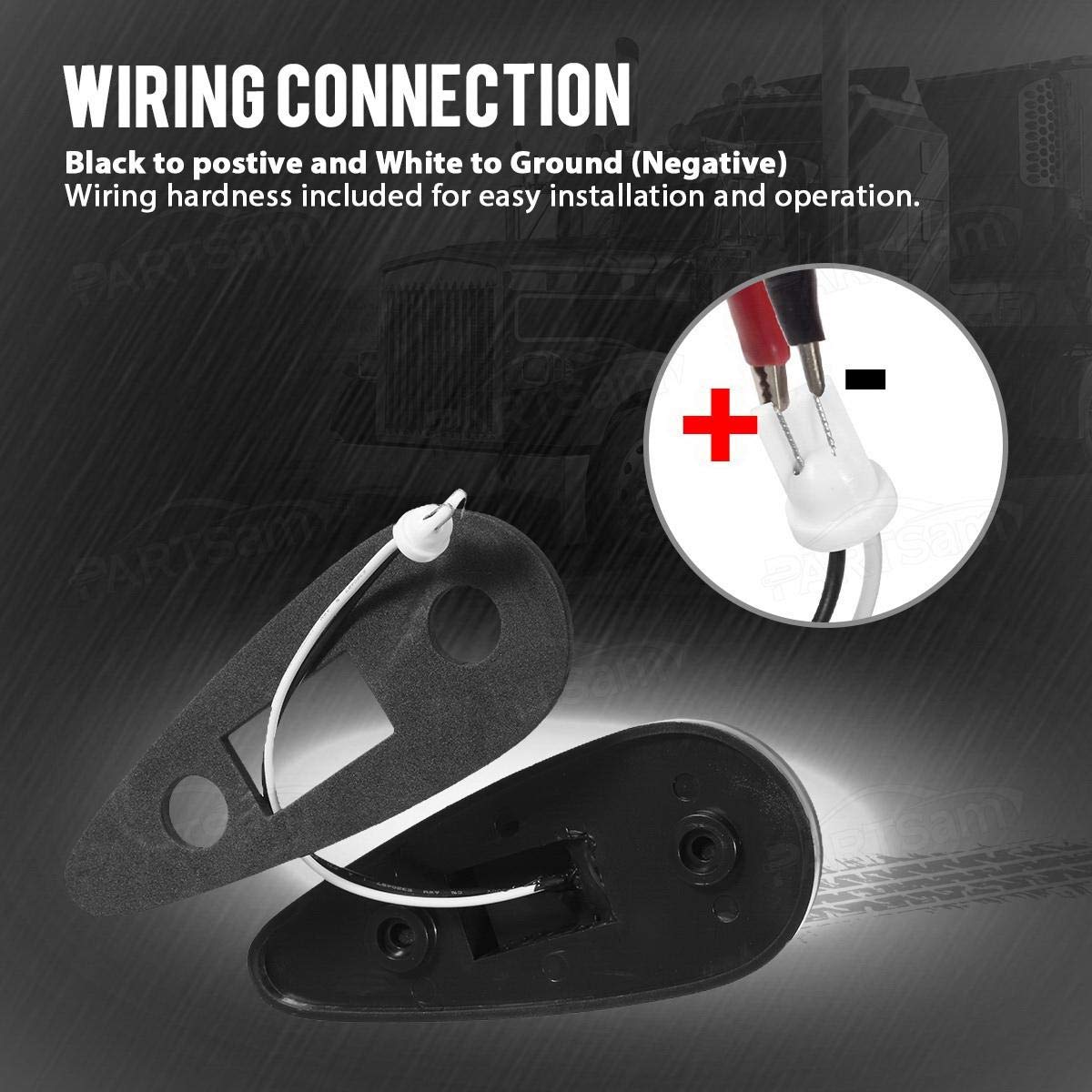 Partsam Amber Teardrop Cab Light - 9 LED Clearance Lights for Trucks, Vans & RVs - DOT Compliant, Front/Rear with Wiring Pack