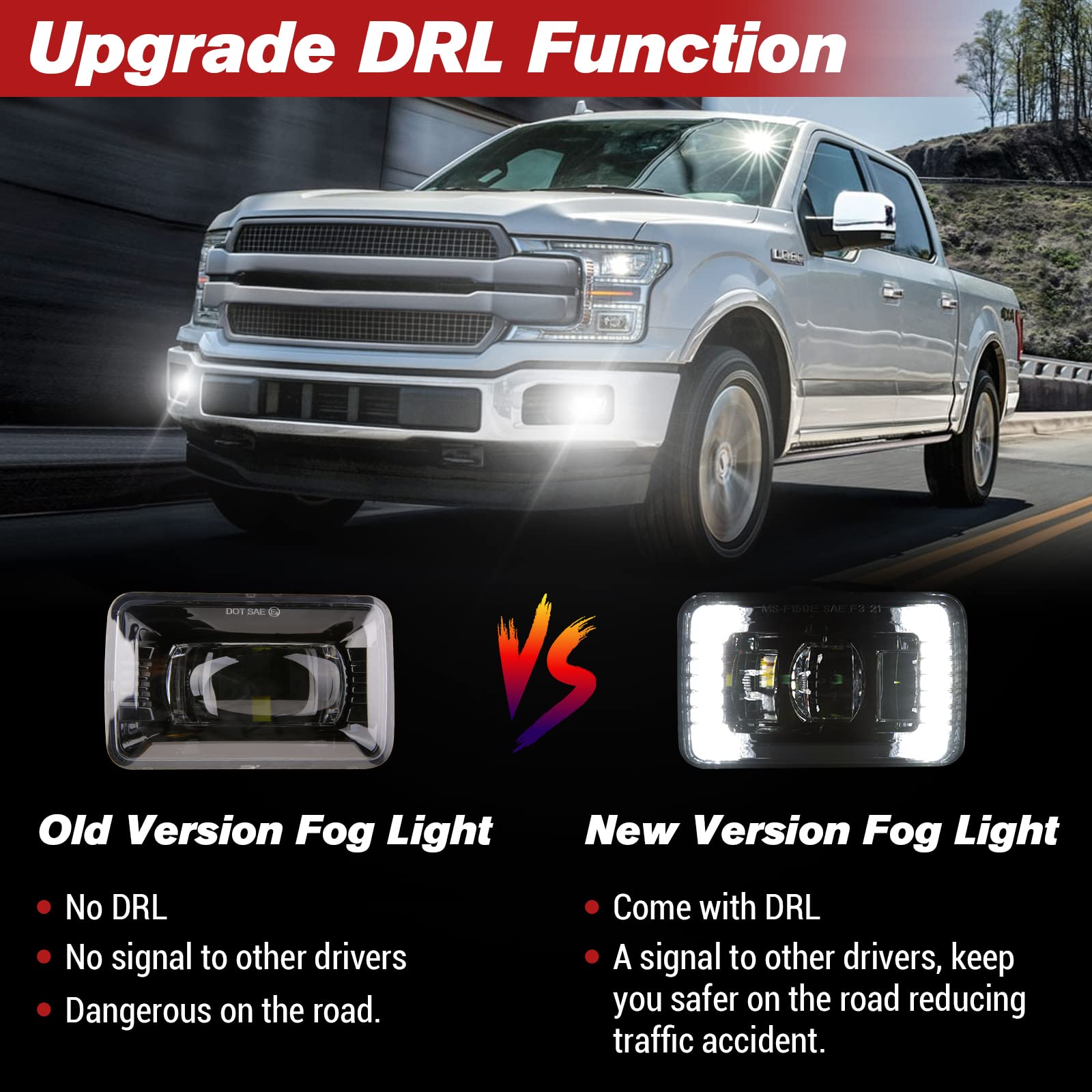 BICYACO 4 Inch LED Fog Lights with DRL, Waterproof Polycarbonate, Compatible with 2015-2020 Ford F150, Black