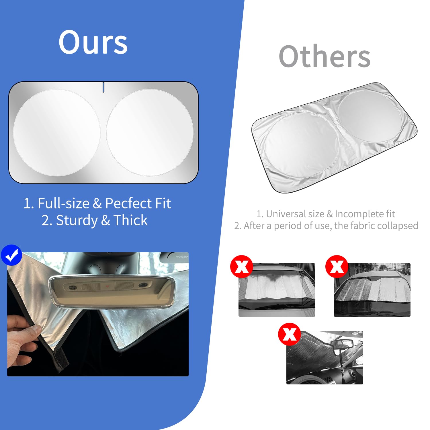 Kboise 2025 Upgrade Universal Car Windshield Sun Shade, Innovative No-Light-Pass Technology For Maximum Protection, Foldable Cut