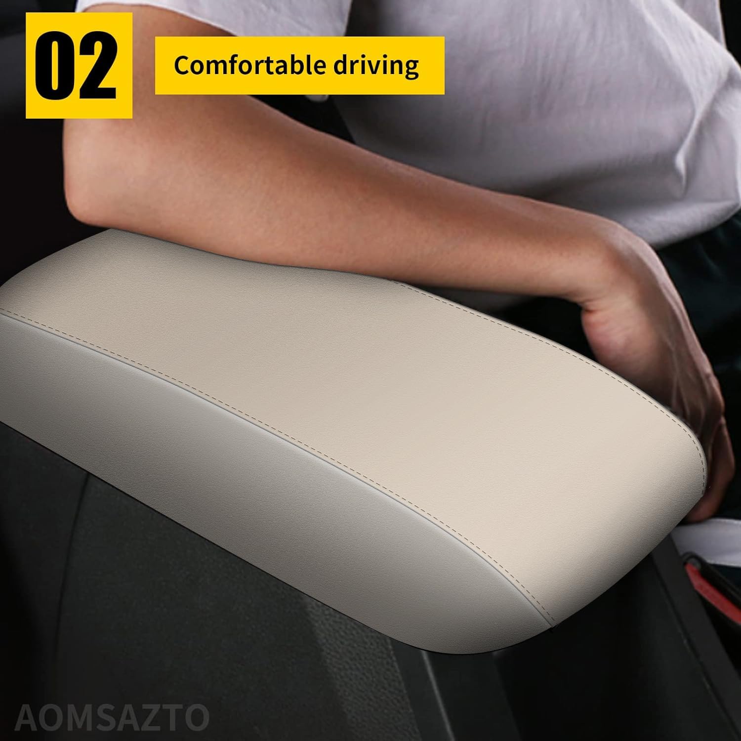 Aomsazto Armrest For Hyundai Sonata 2015-2019 Beige Middle Leather Console Covers