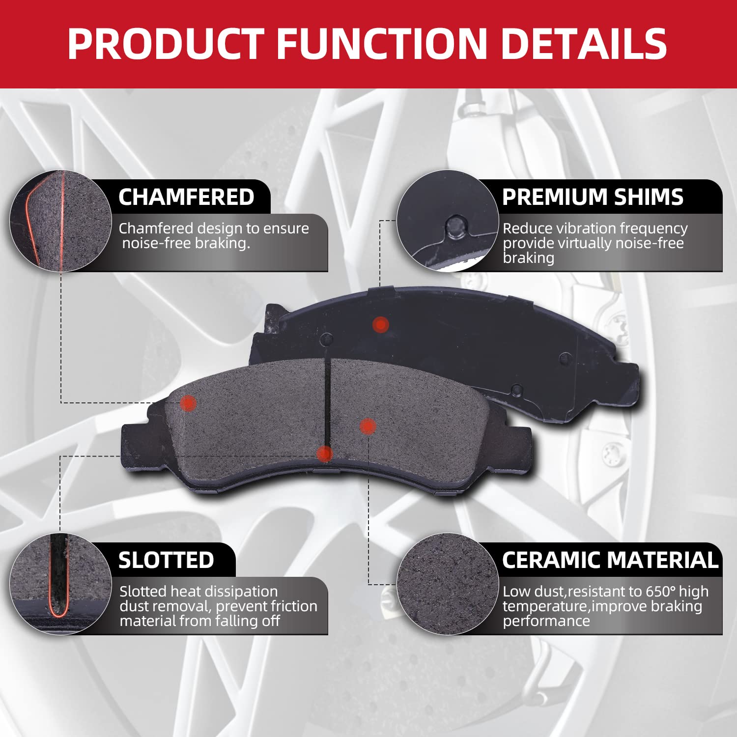 EXPPOWER Front & Rear Ceramic Brake Pads Replacement for 2007-2010 2011 2012 2013 Nissan Altima(D815+D905)