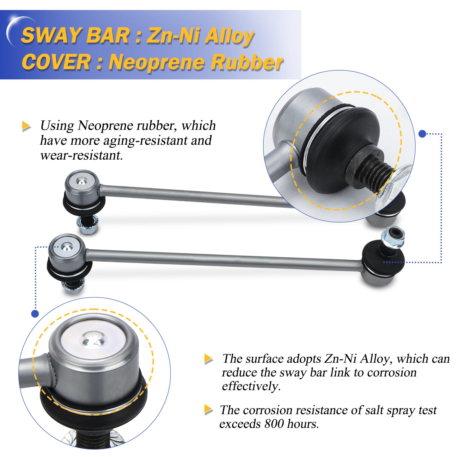 K80066 Zinc-Nickel Alloy Front Stabilizer Sway Bar Links For 2000-2011 Ford Focus Replaces # 5S4Z5K484Aa Ys4Z5K484