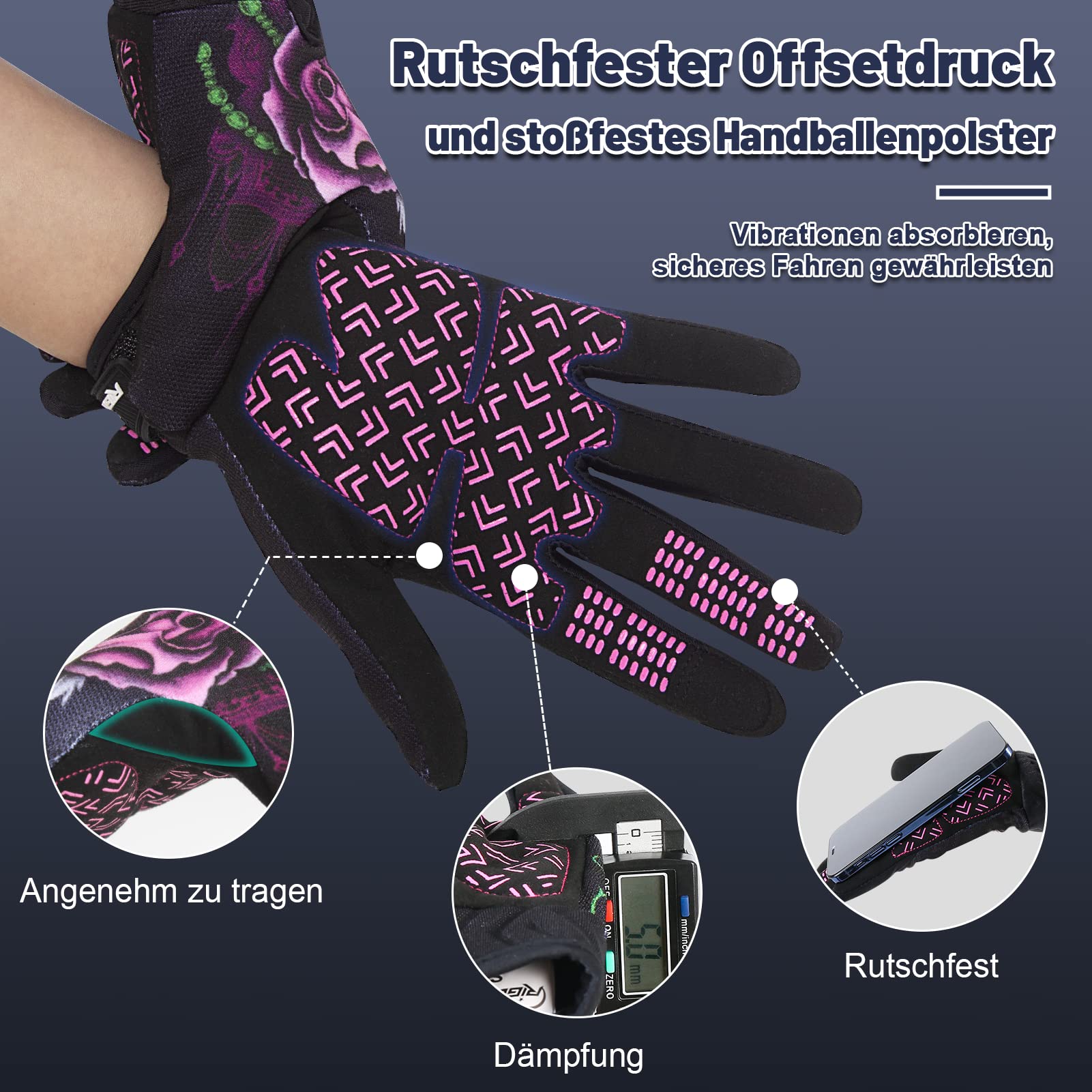RIGWARL Adult Cycling Gloves, Medium Pink Skull Design, Spandex Material, Ideal for Motorcycle and Outdoor Activities
