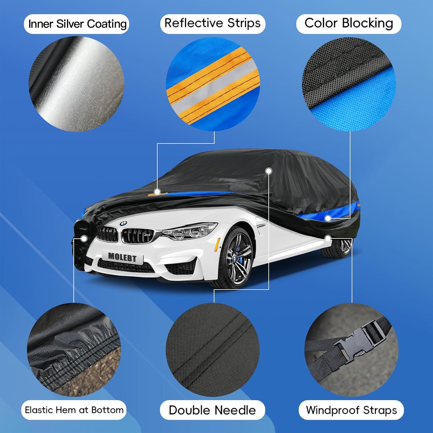 Molebt Car Cover Waterproof All Weather For Automobiles, Universal Fit Audi A4, Toyota Corolla/Prius, Kia Forte, Hyundai Elantra
