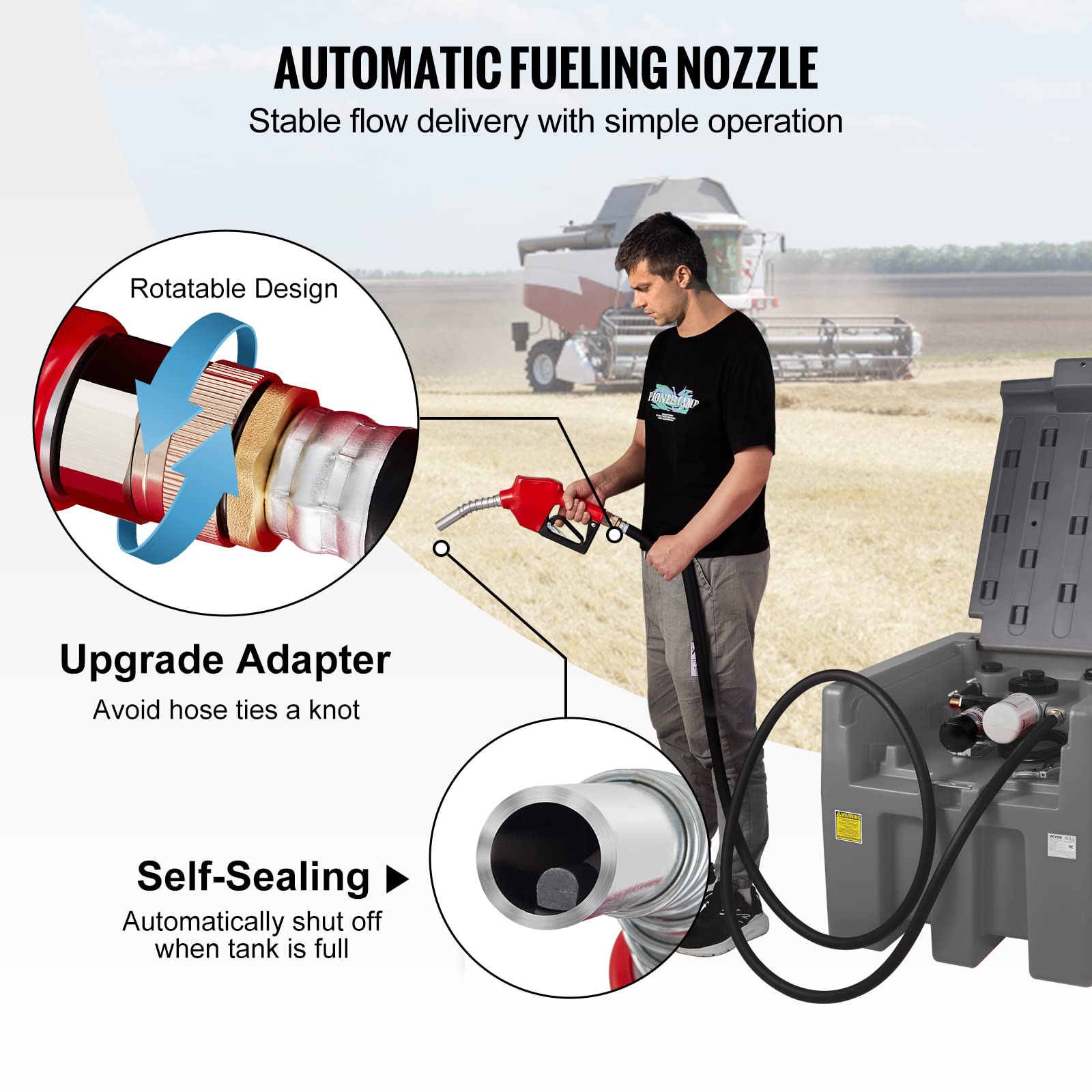 VEVOR Diesel Fuel Tank - 58 Gallon Capacity, 10 GPM Flow Rate, PE Material, Gray with 12V Pump & 13.1ft Hose