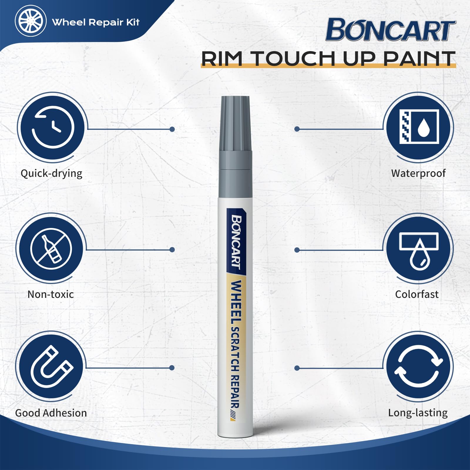 Boncart Wheel Touch Up Paint, Rim Scratch Repair Kit For Curb Rash, Rim Paint Pen For Car Rim Scratch Quick Repair (Gloss Black)