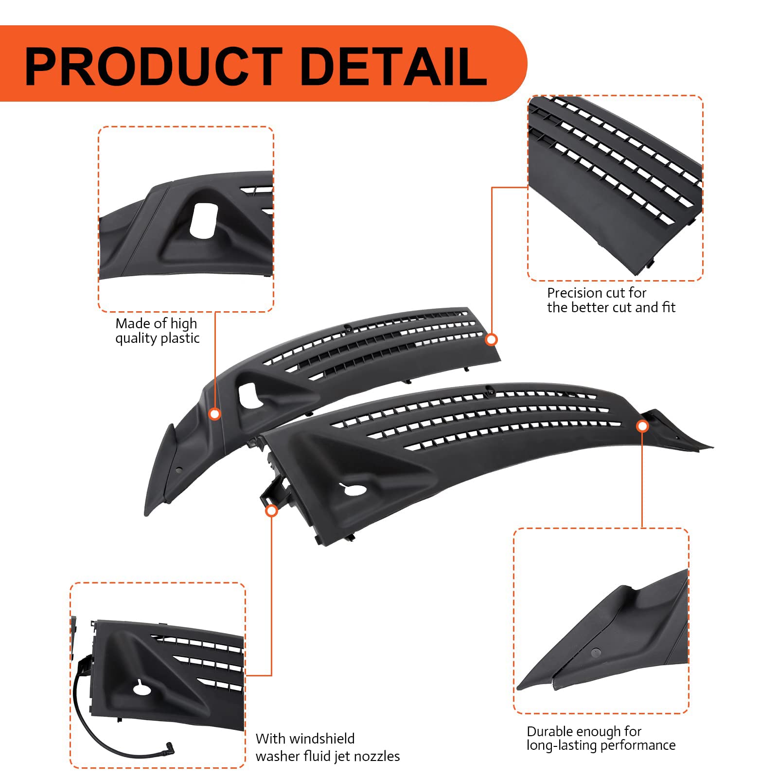 ECOTRIC Windshield Wiper Cowl Cover Panel for 2004-2008 Ford F150, 2006-2007 Lincoln Mark LT, Black, Medium, Plastic, Model CA-