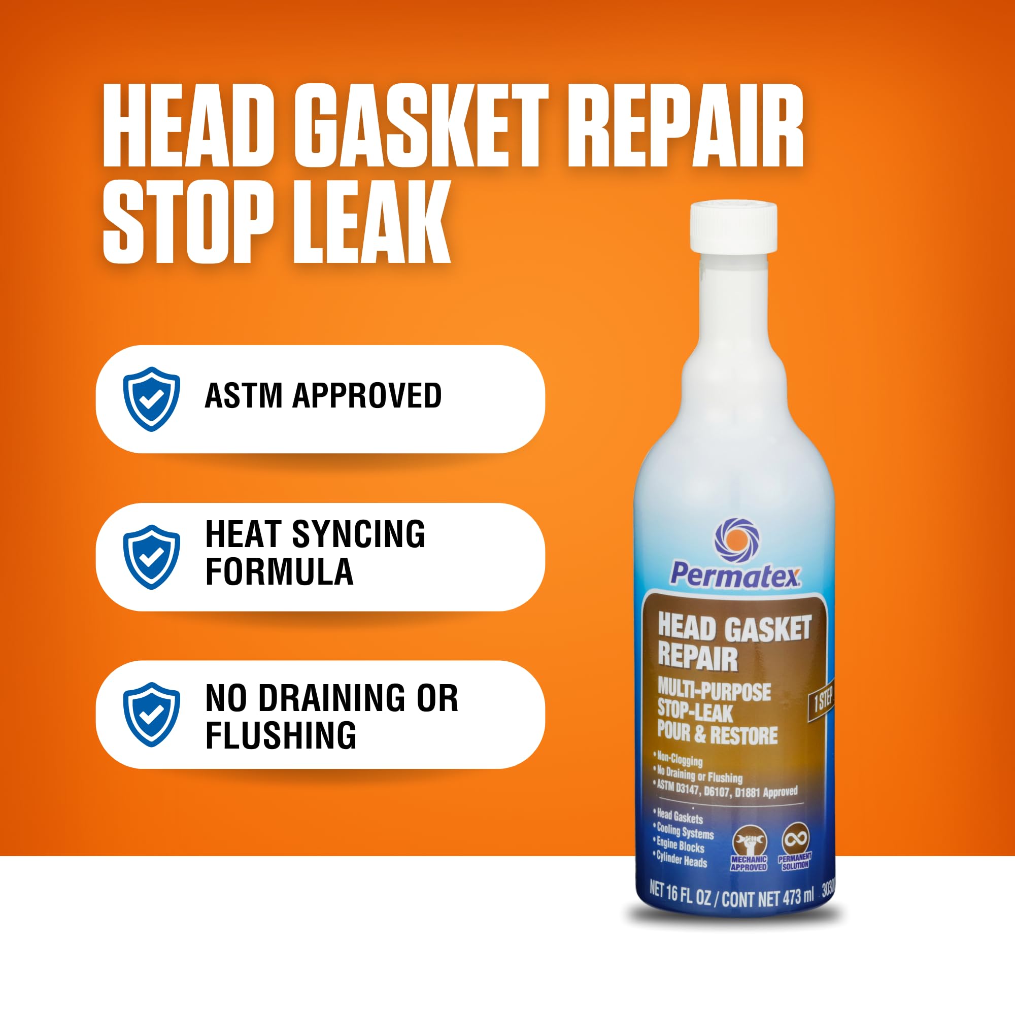 Permatex Head Gasket Repair - Multi-Purpose Stop-Leak, 16 fl oz, Model 30300, Seals and Prevents Future Leaks