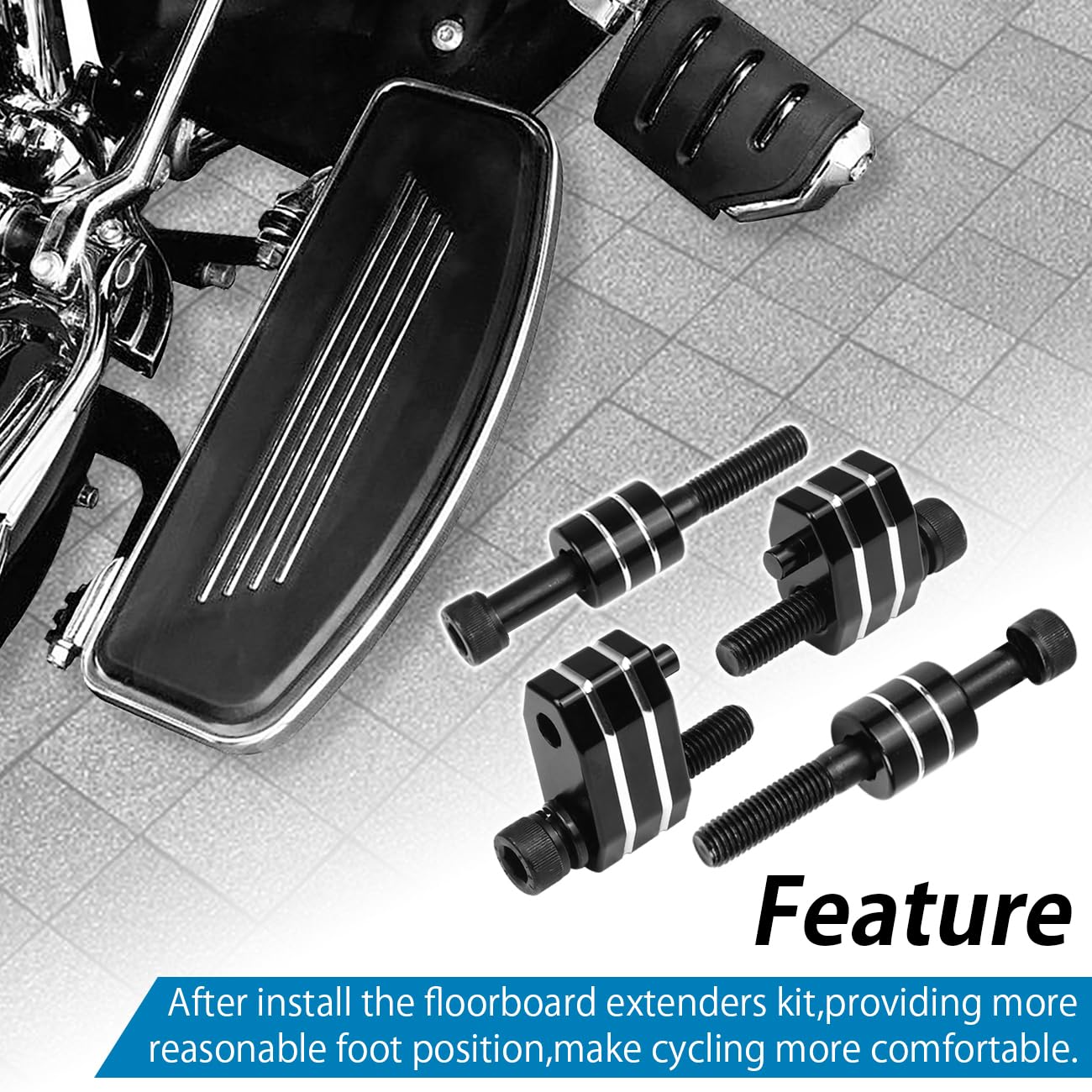 AUFER Driver Floorboard Outward Extension 1'' Spacer Extenders Kit Compatible With For 2009-2023 Touring Road Kings Street Glide