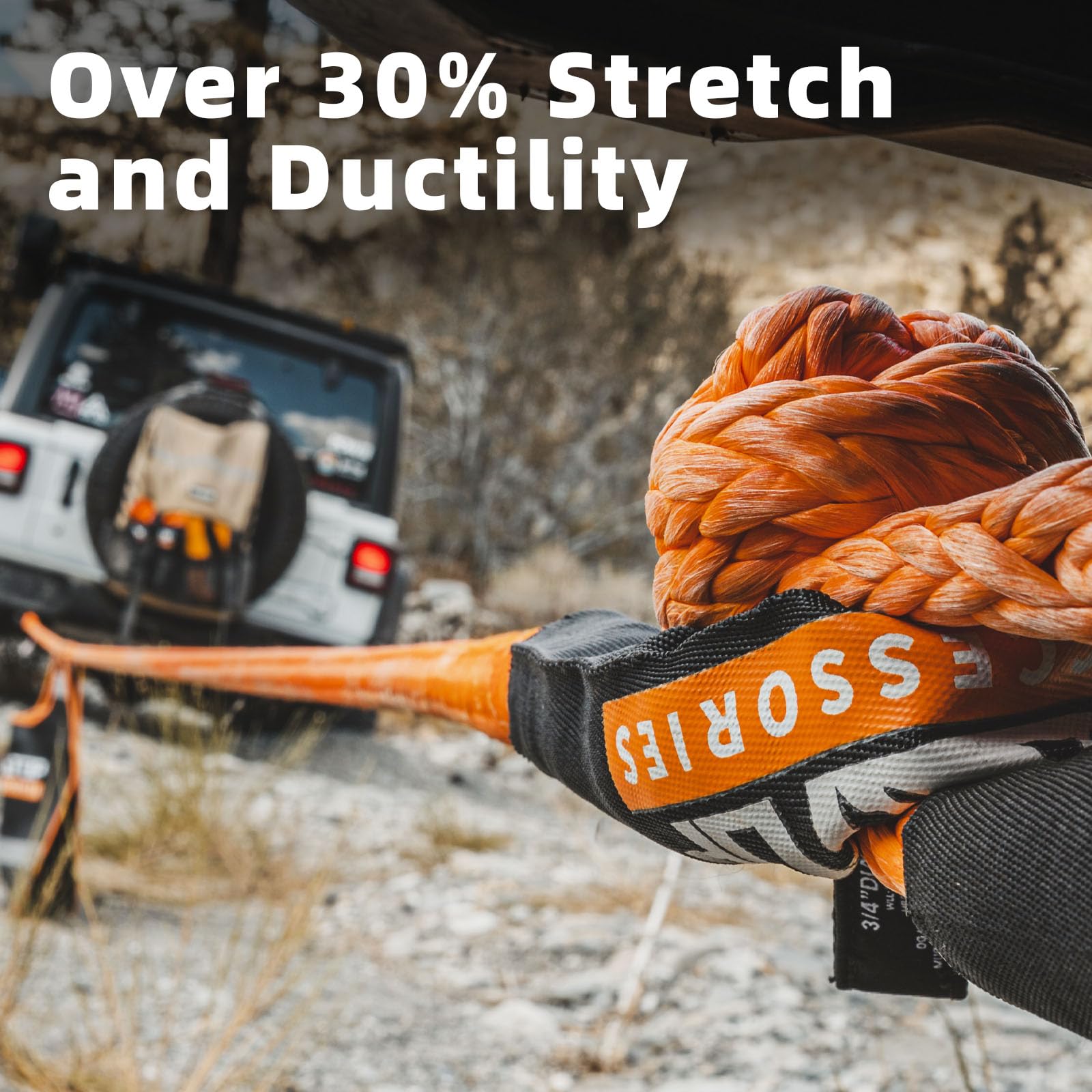 ALL-TOP Kinetic Recovery Rope Kit, 1in x 20ft, 48000Lbs, Nylon, Orange, 2 Soft Shackles, Model ATKRR25