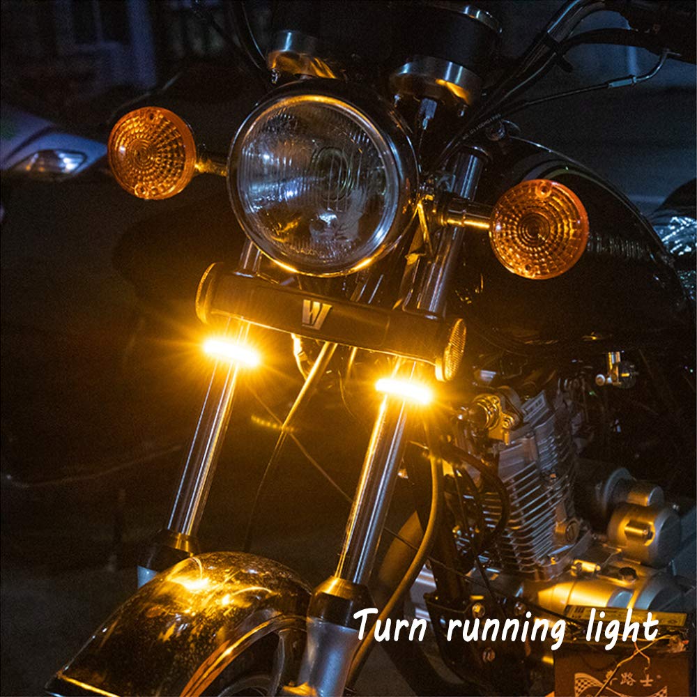 CoCsmart 2PC Flexible Switchback Dual-Color White & Amber Motorcycle LED Fork Turn Signal Blinkers DRL Daytime Running Light Wat