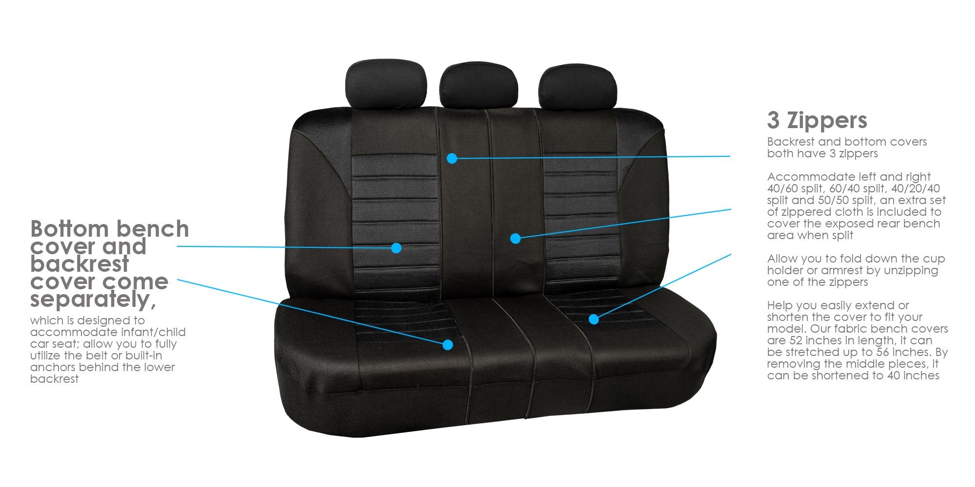 Fh Group Car Seat Cover For Back Seat Premium 3D Air Mesh Black Seat Cover Universal Fit Rear Seat Cover Split Bench Car Seat Pr