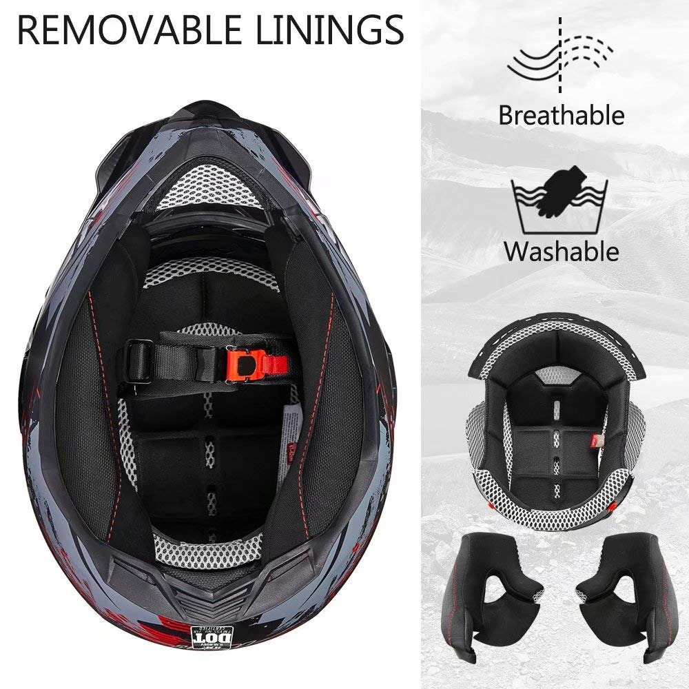 Ilm Off Road Motorcycle Dual Sport Helmet Full Face Sun Visor Dirt Bike Atv Motocross Casco Dot Certified Model 606V(Grey Red, S
