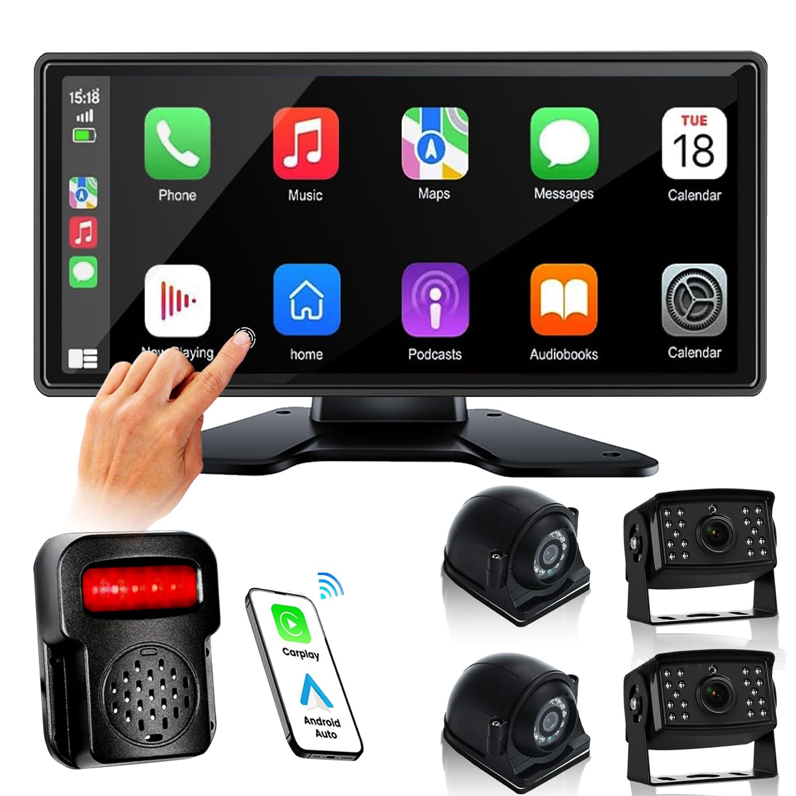 Rv Camera System With Carplay, 10.36'' Touchable Quad Split Monitor + 1080P Hd Backup Camera System With Android Auto Mirror Lin