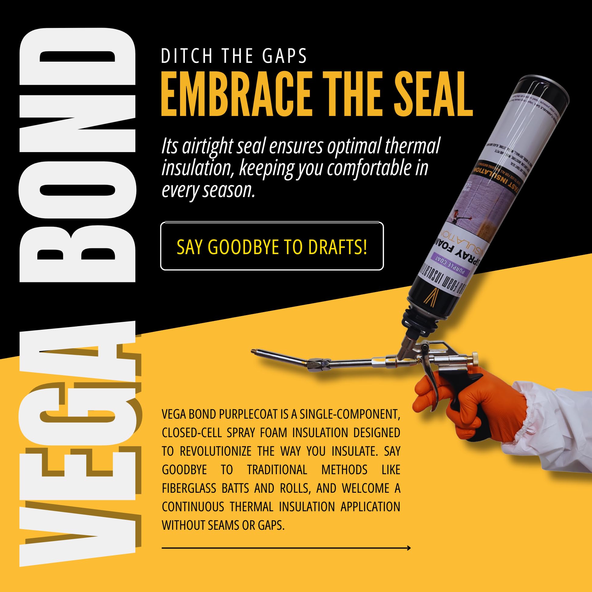Vega Bond Sf001 12-Packs, Premium Single Component, Self Expanding, Purplecoat Closed Cell Insulation Spray Foam, Acoustic Spray