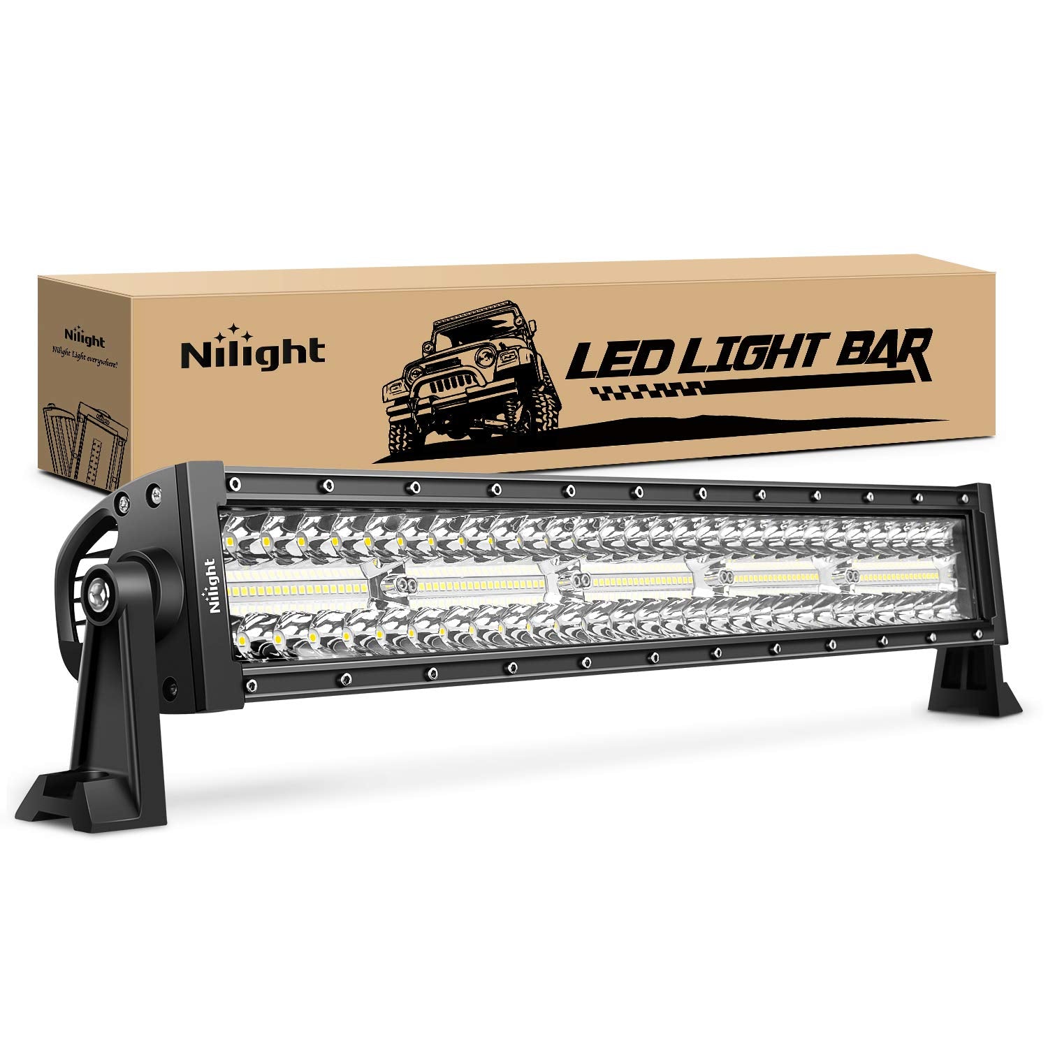 Nilight 18040C-A 22 Inch 480W Triple Row Flood Spot Combo Bar Driving Led Off Road Lights Suv Ute Atv Truck 4X4 Boat