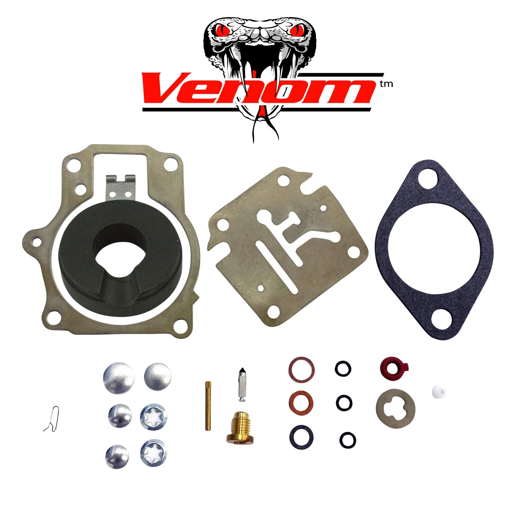 Deluxe Venom Brand Carburetor Carb Rebuild Repair Kit W Float (For Johnson Evinrude/Fits Many 18 20 25 28 30 35 40 45 48 50 55 6