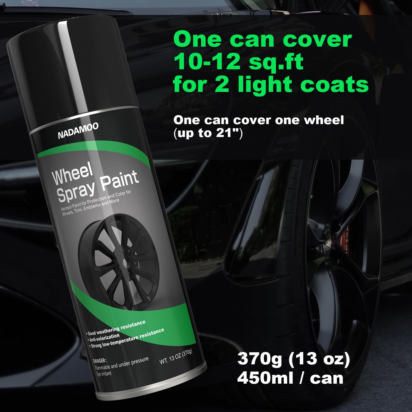 NADAMOO Aluminum Wheel Spray Paint - Semi-gloss Black, 13 Oz Aerosol for Car Rims and Metal Surfaces