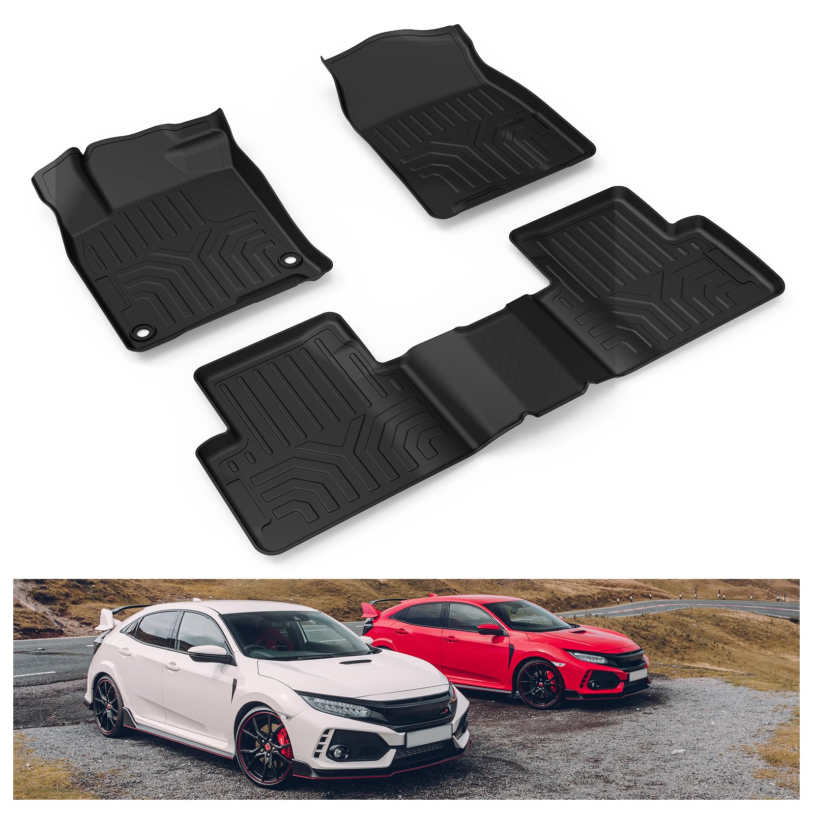 Kiwi Master Floor Mats For 2016-2021 Honda Civic All Weather Mat Custom Fit Liners Front Rear 2 Row Seat Tpe Slush Liner Black F