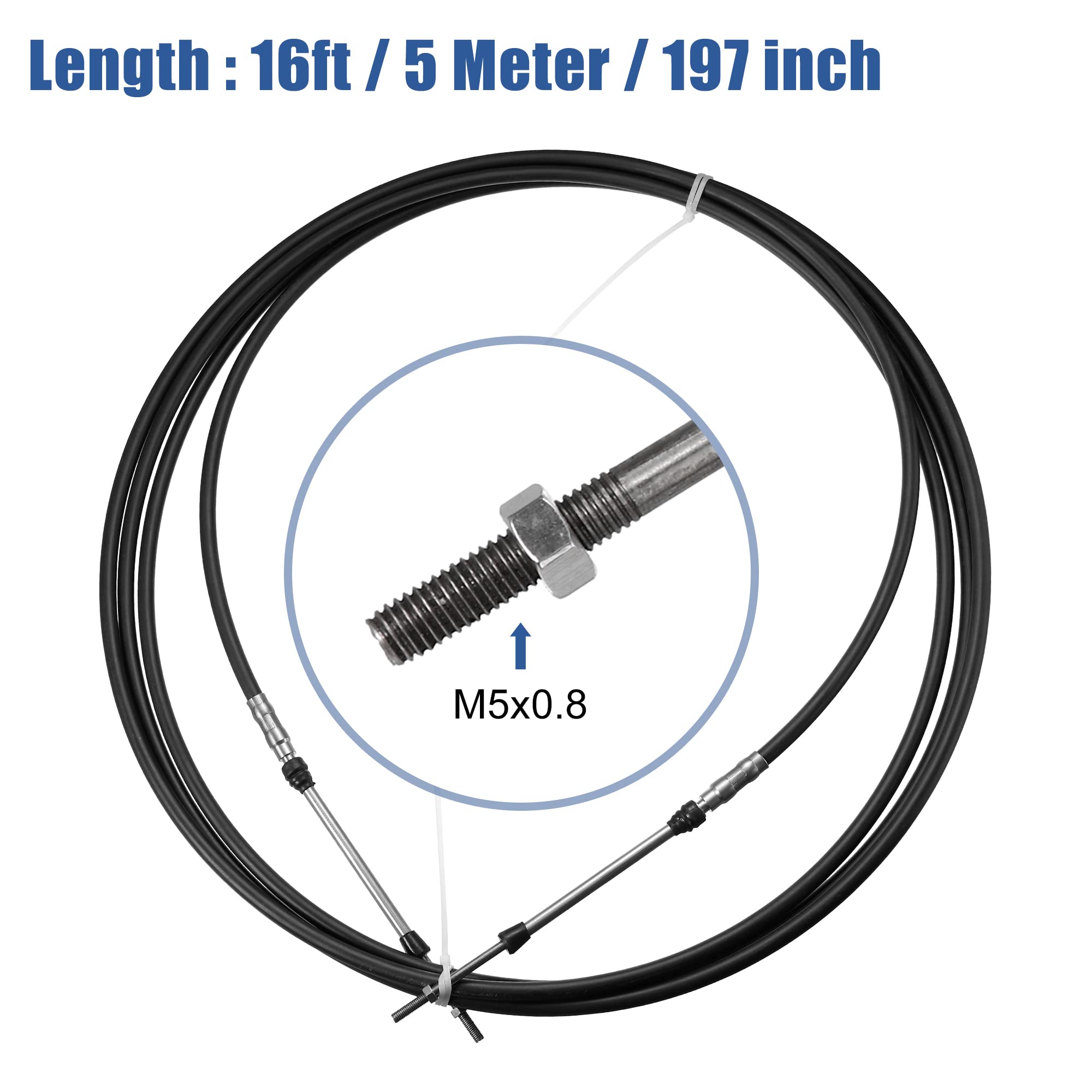 Motoforti 16ft Marine Throttle Shift Control Cable for Yamaha Outboard Engine, Black, Stainless Steel, Rubber