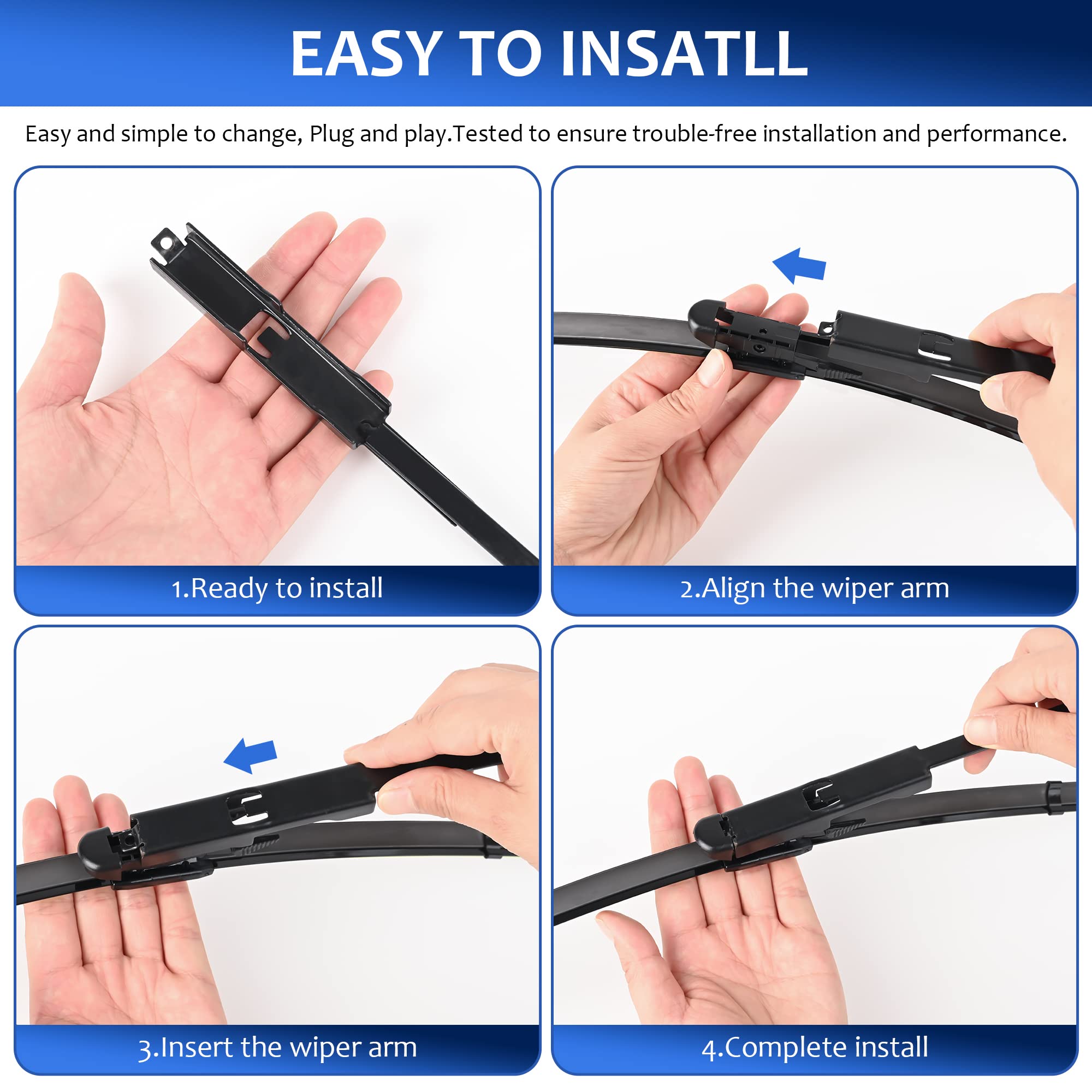 Windshield Wipers 22+22(Pinch Tab,Set Of 2)Replacement For Gmc Sierra 2008-2013, Gmc Yukon 2007-2013,Chevrolet Mercedes-Benz Cadillac Escalade 2007-2013 Cadillac Escalade Esv