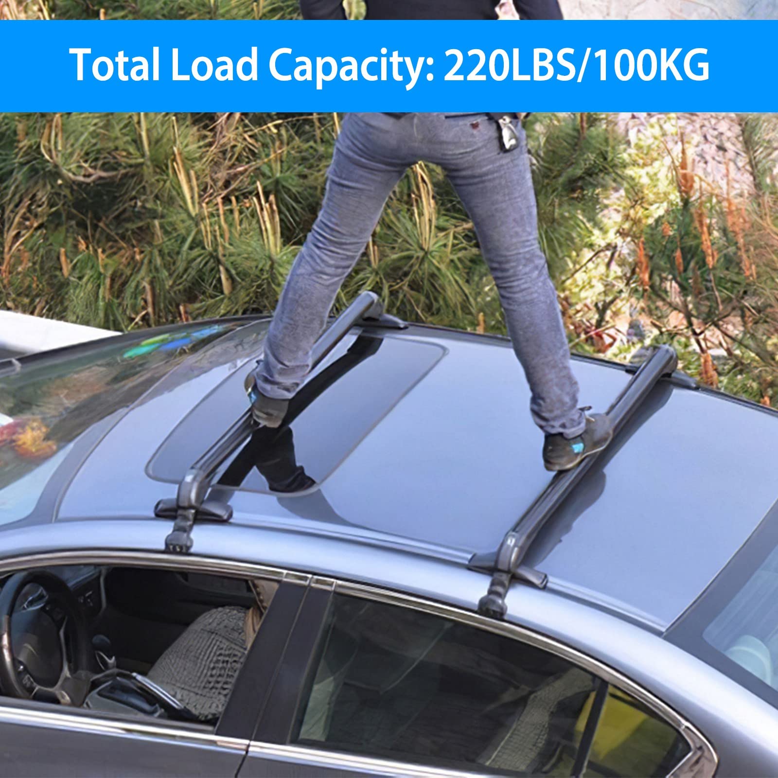 Kocaso Universal Roof Rack, 48'' Car Top Roof Rack Cross Bar Luggage Carrier With Anti-Theft Lock,Adjustable Window Frame Roof Bars For Bare Roof Luggage Rack,Sboards,Kayaks,Canoes,Bikes,220Lbs Black