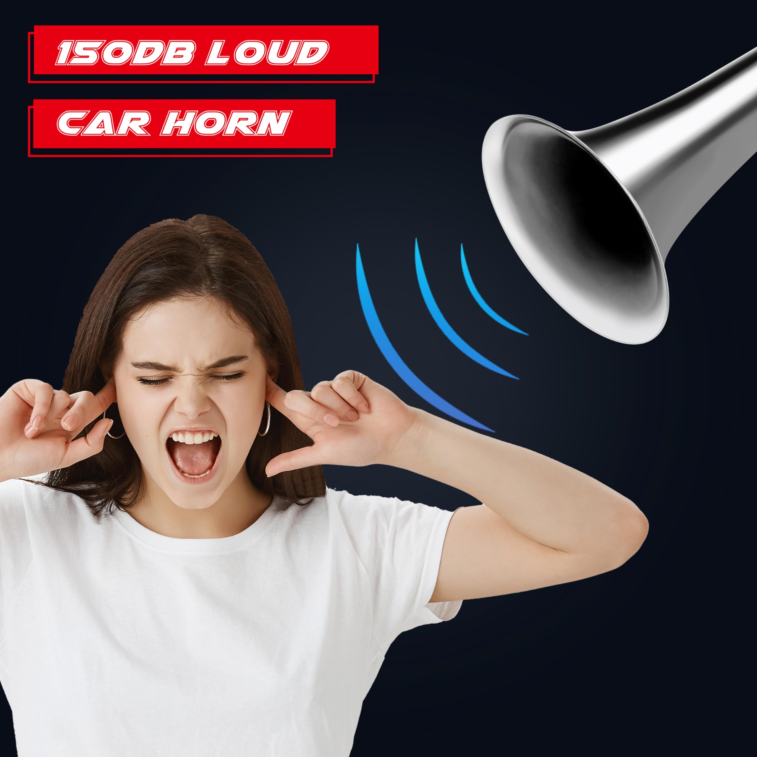 CARFKA Air Train Horn Kit for Truck & Car, Super Loud 150DB, 12V Electric Metal Horn with Compressor & Bracket, Model 1
