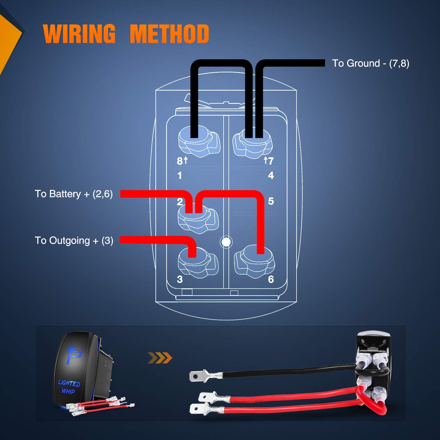 Nilight 90007B Lighted Whip Rocker Switch Led Light Bar 5Pin Laser On/Off Led Light 20A/12V 10A/24V Switch Jumper Wires Set For