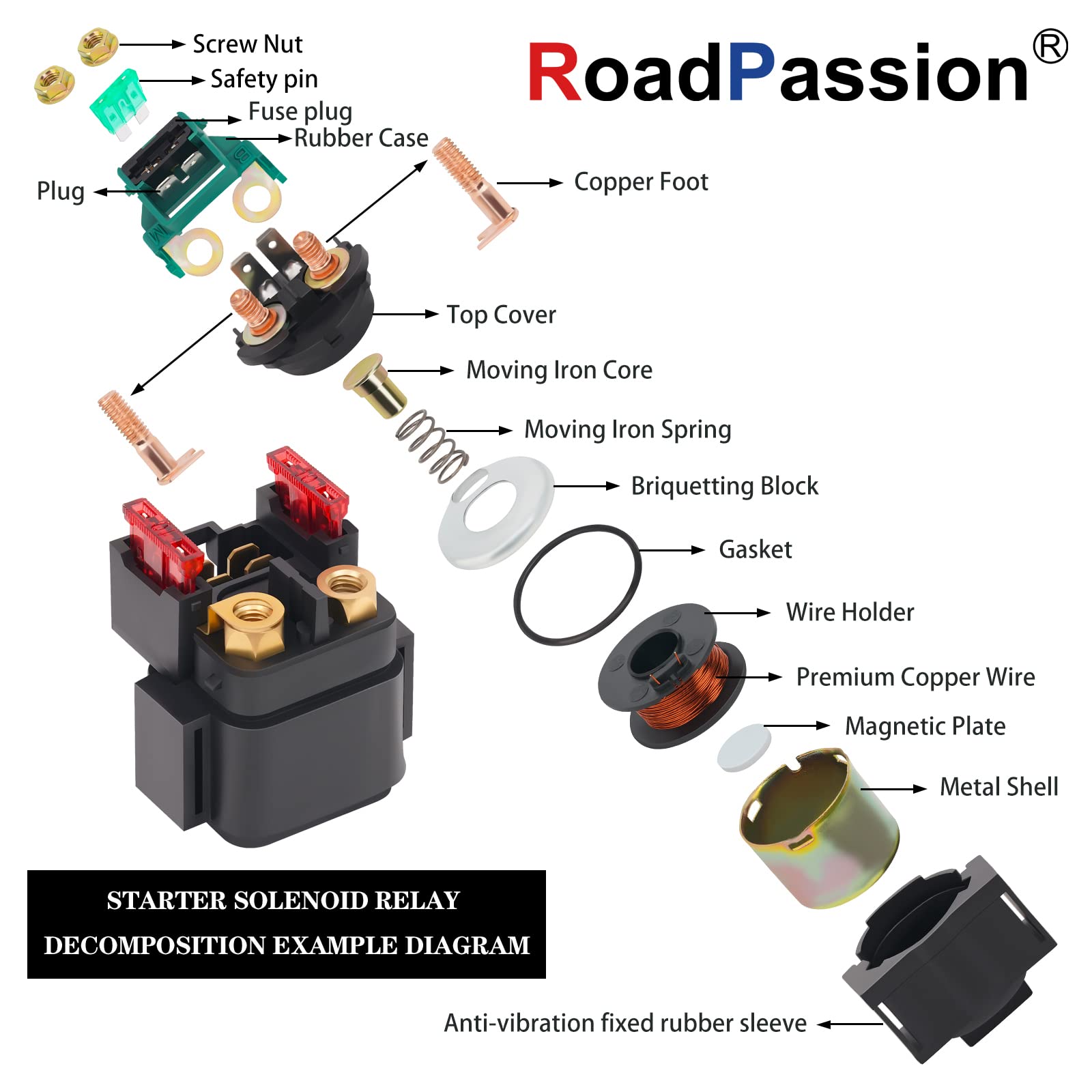 Road Passion Starter Solenoid Relay Replacement For Yamaha Ttr125 2003-2011 Ttr230 2005-2011 Ttr90 2003-2007