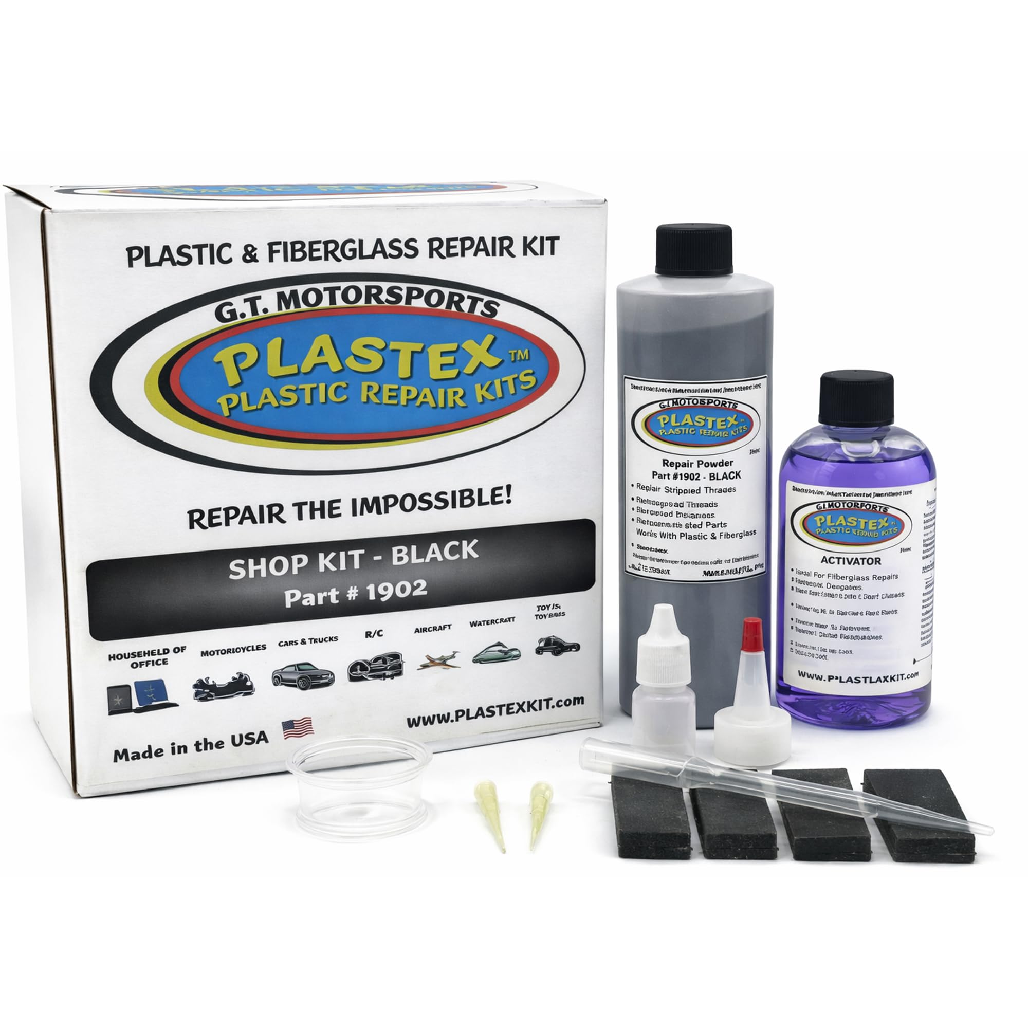 Plastex Plastic Repair Kits - Easily Glue, Repair or Remake Broken Plastic, Fiberglass, Wood & More!. (XL Black Kit)