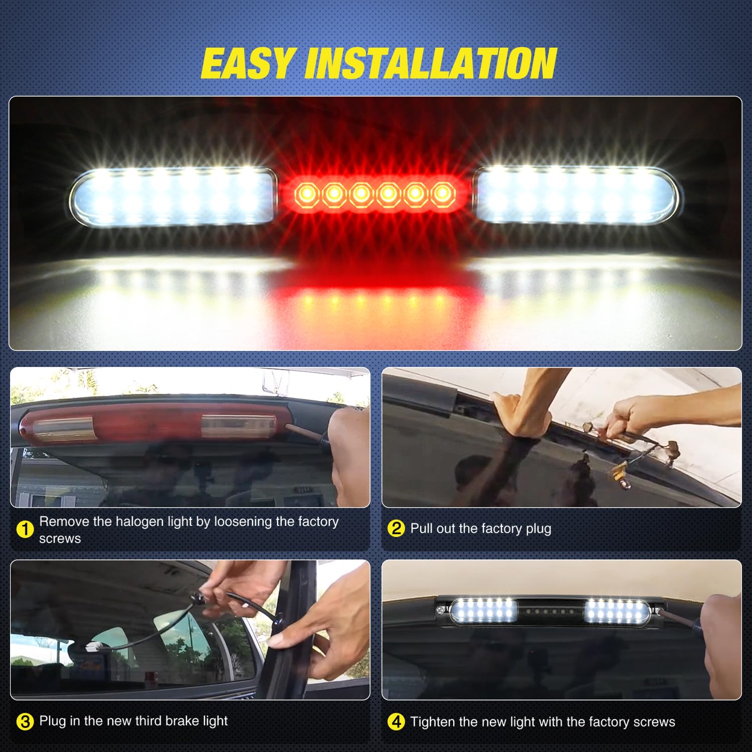 Nilight Third Brake Light Tail High Mount 3Rd Stop Cargo Reverse Lights Smoked Lens Compatible With Ford F150 1997 1998 1999 200