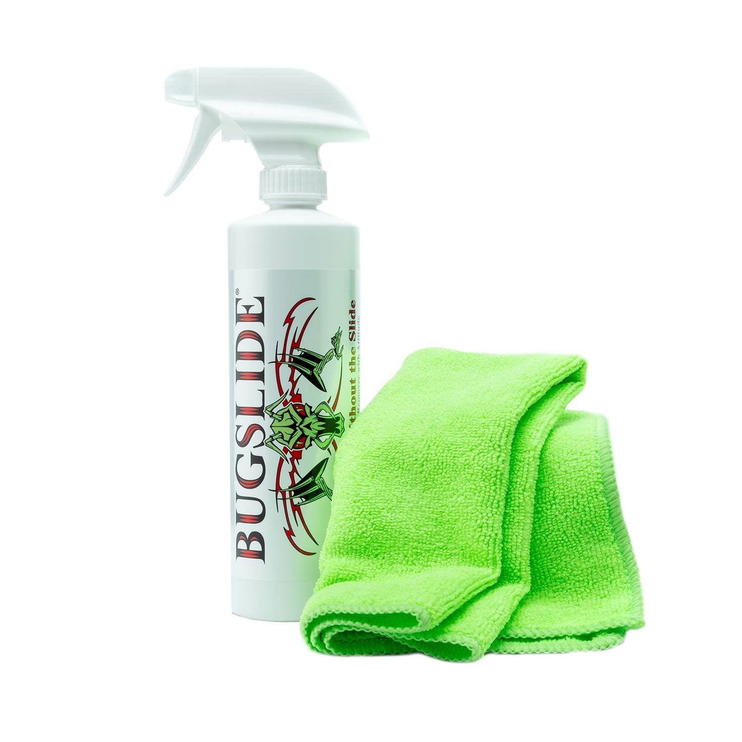 BugSlide 16 Oz Shop Kit Cleaner and Polisher with Microfiber Towel, Tree Sap Remover, Waterless Detailer for Removing Bugs Witho