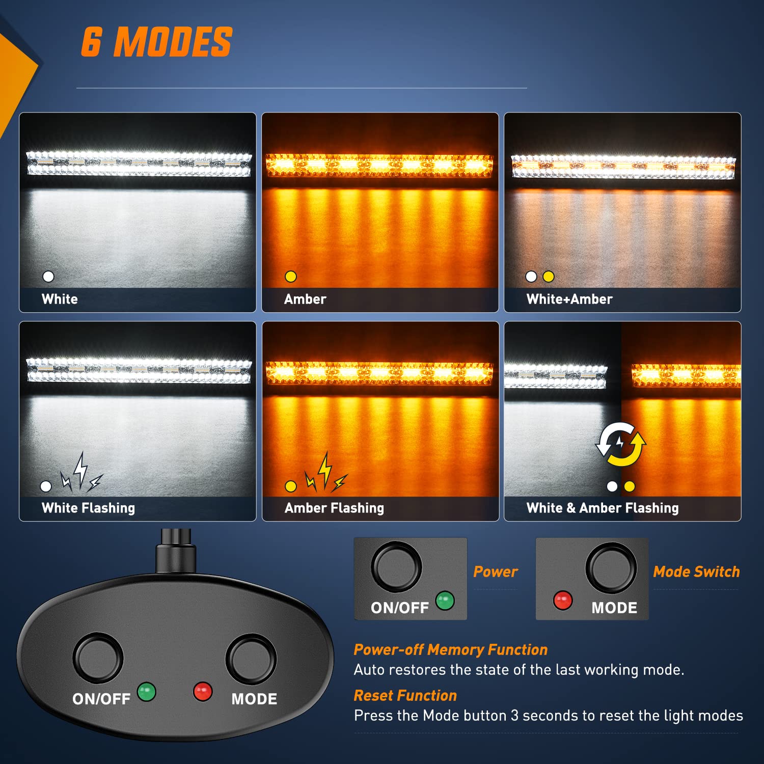 Nilight 20Inch 420W Led Light Bar 2Pcs 4Inch 60W Light Pods Amber White Strobe 6 Modes Memory Function Reset Function Off Road T