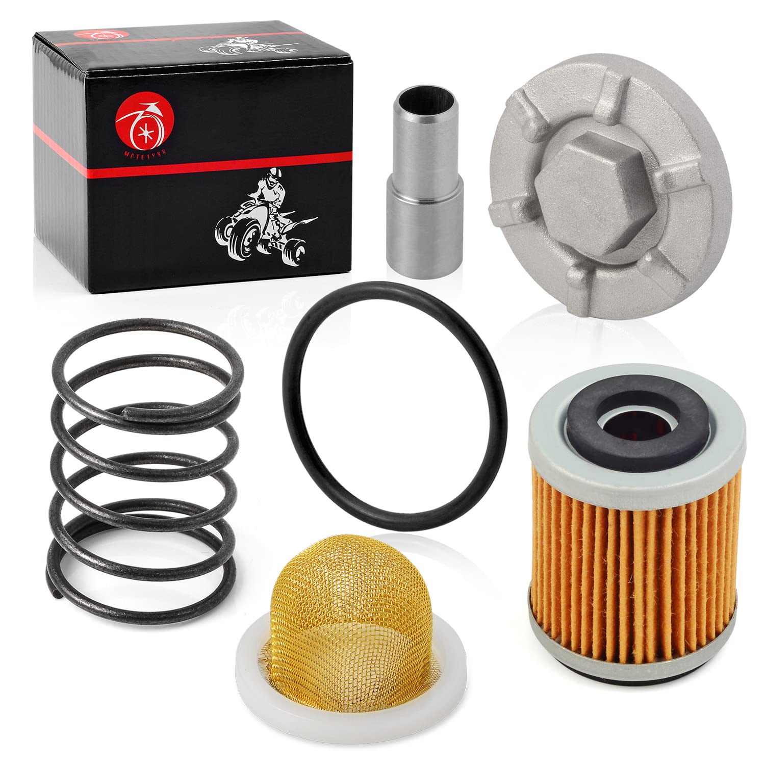 MOTO1988 Oil Drain Plug, Oil Filter & Strainer Spring for Yamaha Raptor 350, Warrior 350, Big Bear 350, Wolverine 350, Moto 4 YFM350ER