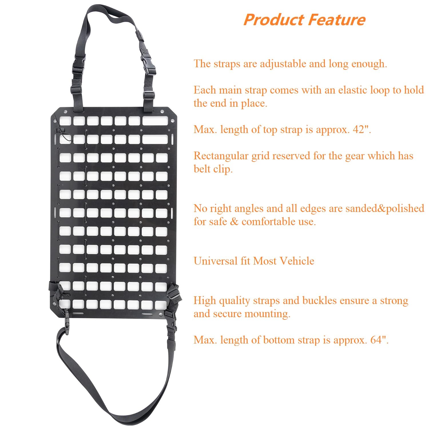 Tacnex Rigid Molle Panel For Car Seat Back Organizer Vehicle Edc Tactical Gear Holder Pouch Holster Mount Rack Modular Storage P