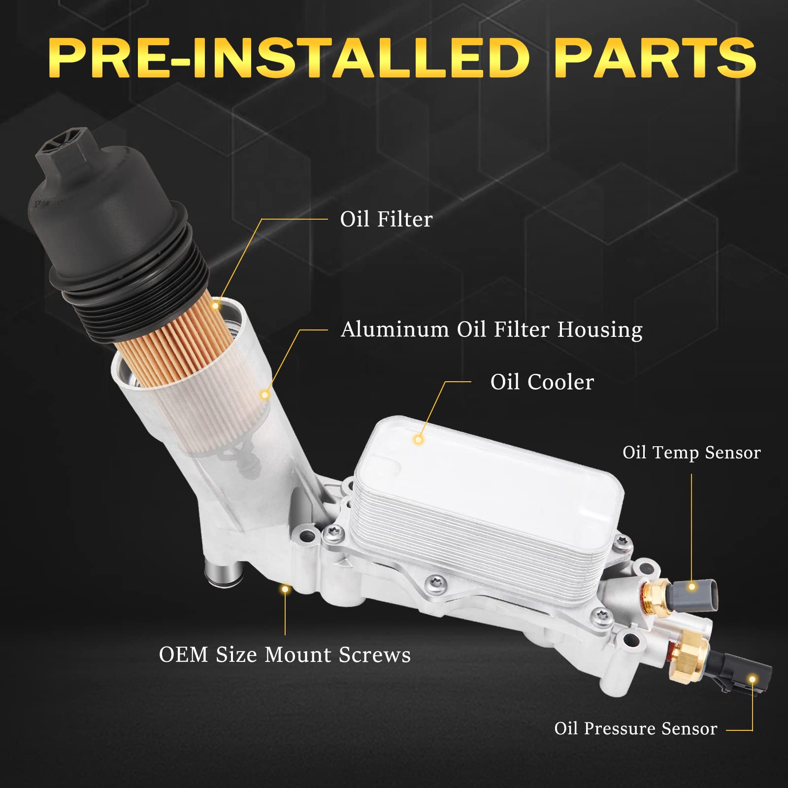 926-959 Upgraded Aluminum Engine Oil Filter Housing with Oil Cooler Sensors and Gaskets Compatible with Dodge Charger Challenger