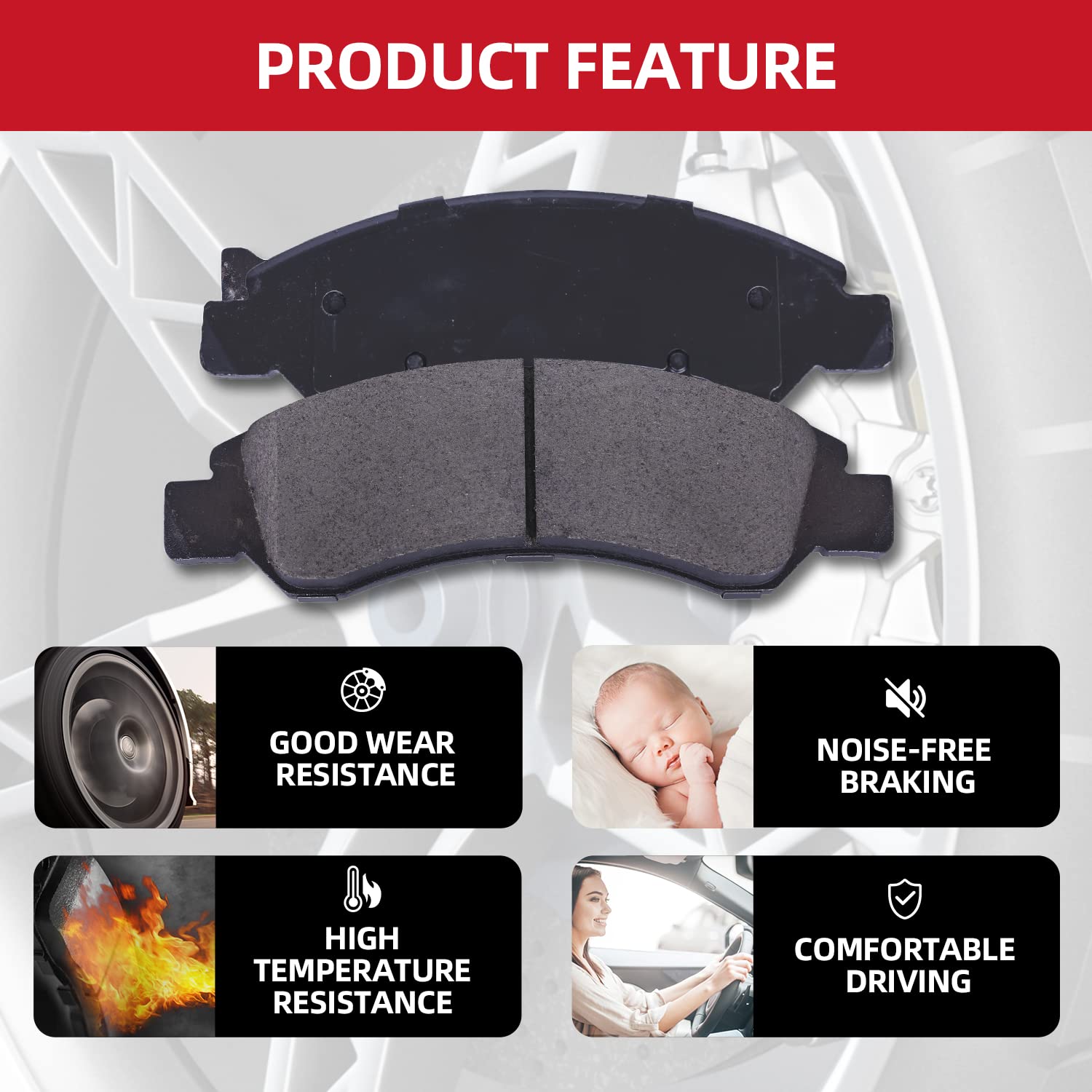 EXPPOWER Replacement for Front and Rear Ceramic Disc Brake Pad Set 18-22 Toyota Camry Hybrid/XLE/XSE 19-22 Rav4 Lexus ES350 ES25
