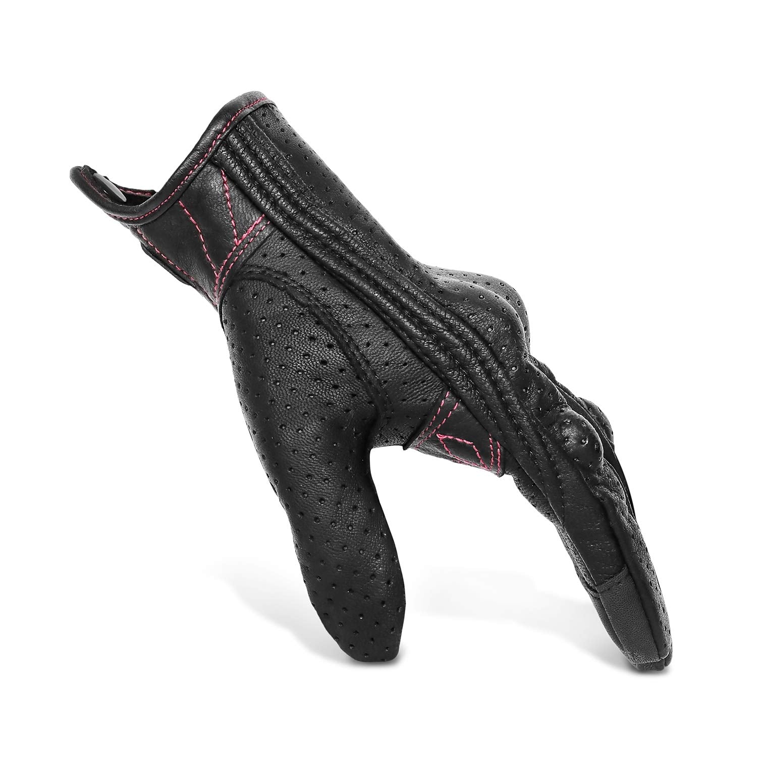 Superbike Women's Motorcycle Gloves, Full Finger, Medium, Black Leather with Rose Line, Model G01-W