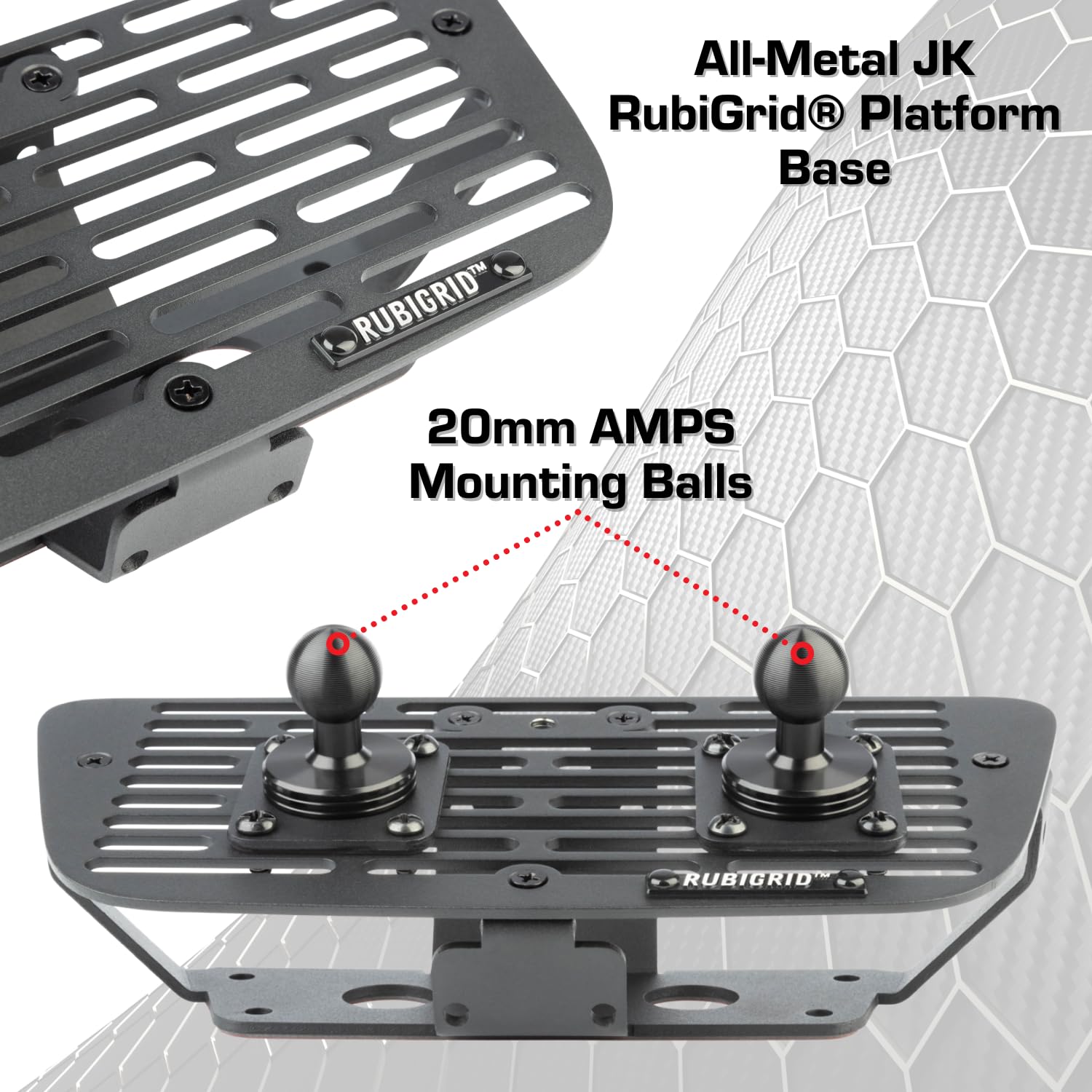 Bulletpoint Bulletpoint Dash Cell Phone Holder for 2011-2018 Jeep Wrangler JK, 20mm Ball Mount, Black Aluminum, Model BMS-JKRubiGridUniGP